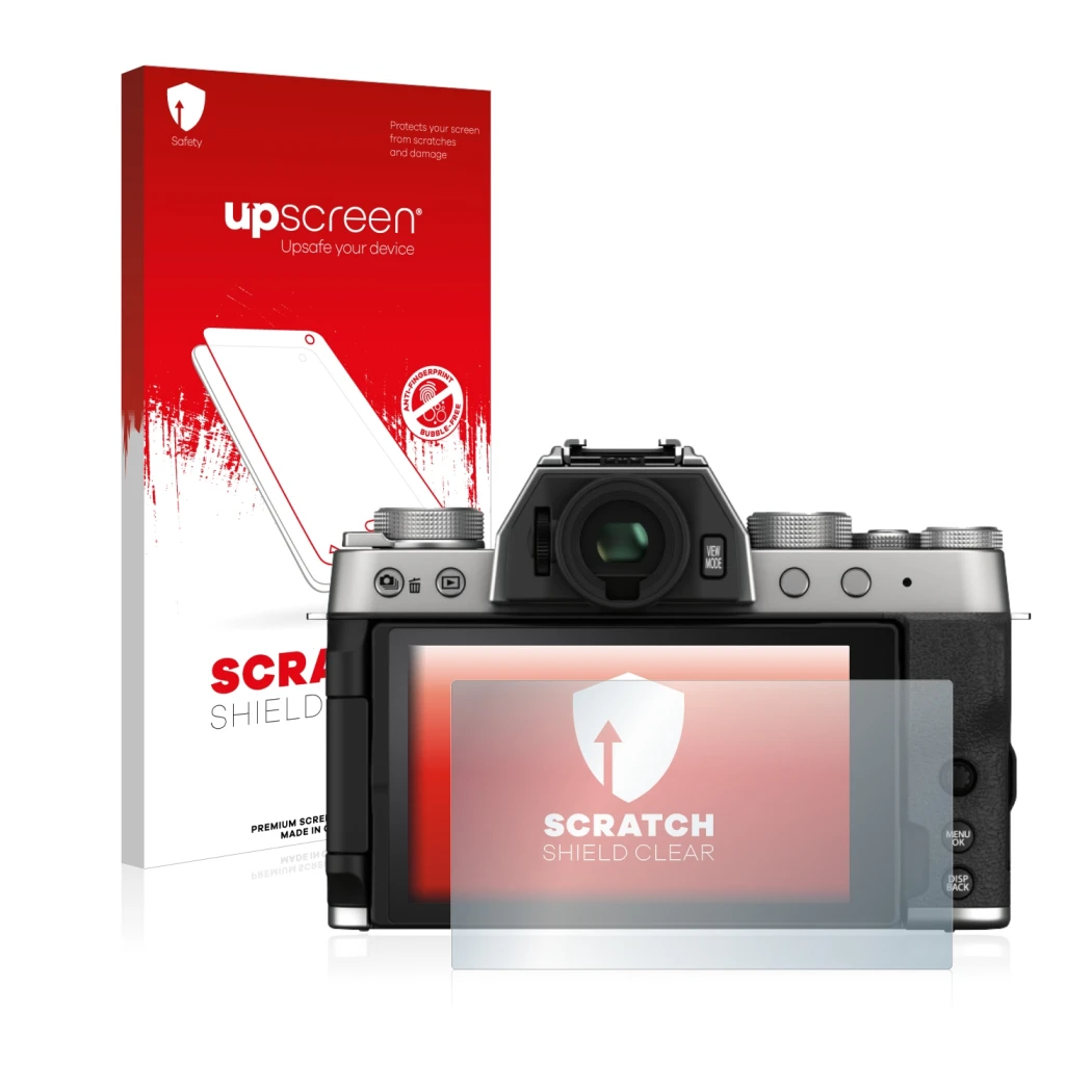 Front side of a product packaging with the brand logo upscreen. Next to it is the device Fujifilm X-T200 shown with the corres
