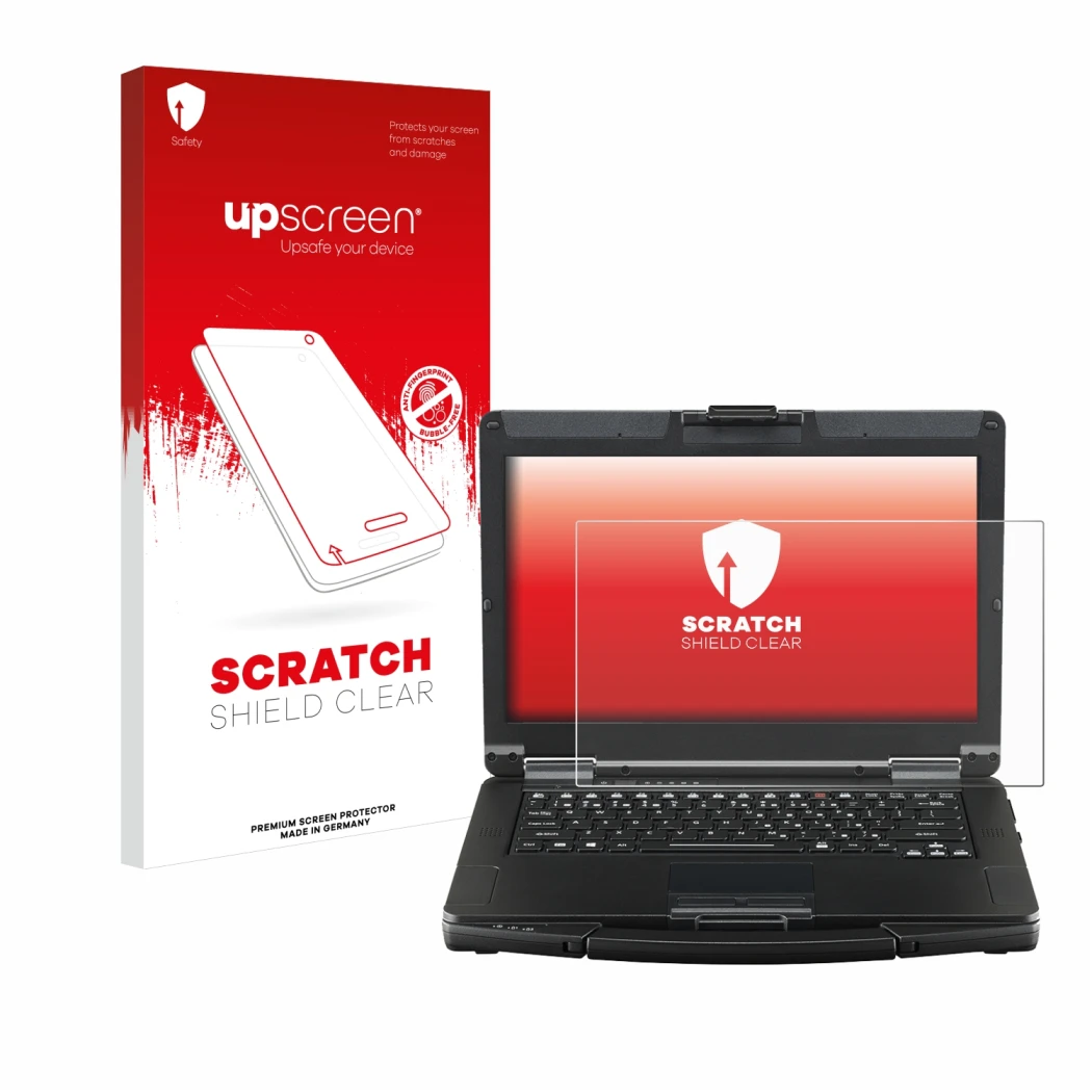 Front side of a product packaging with the brand logo upscreen. Next to it is the device Panasonic Toughbook FZ-55 Touch shown