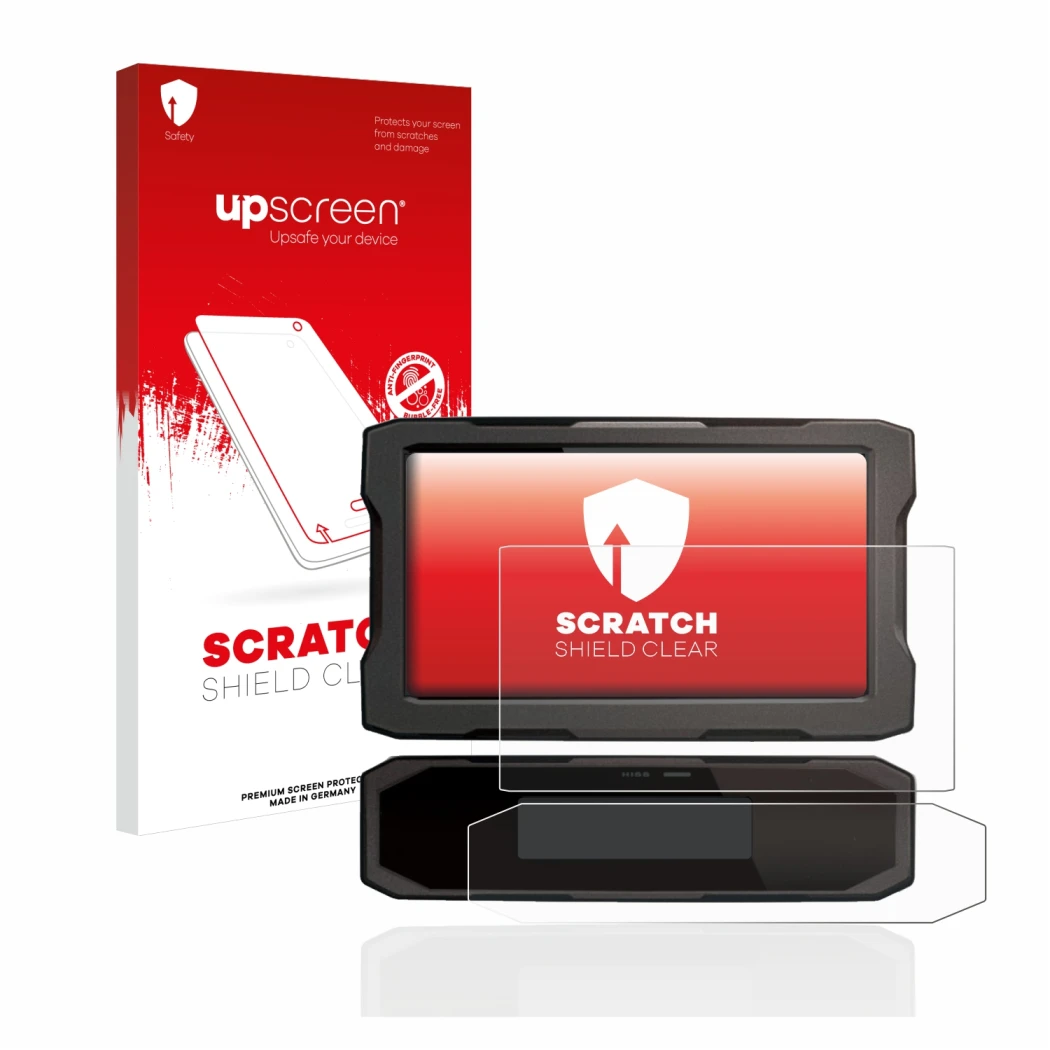 Front side of a product packaging with the brand logo upscreen. Next to it is the device Honda CRF1100L 2020 Speedometer displ