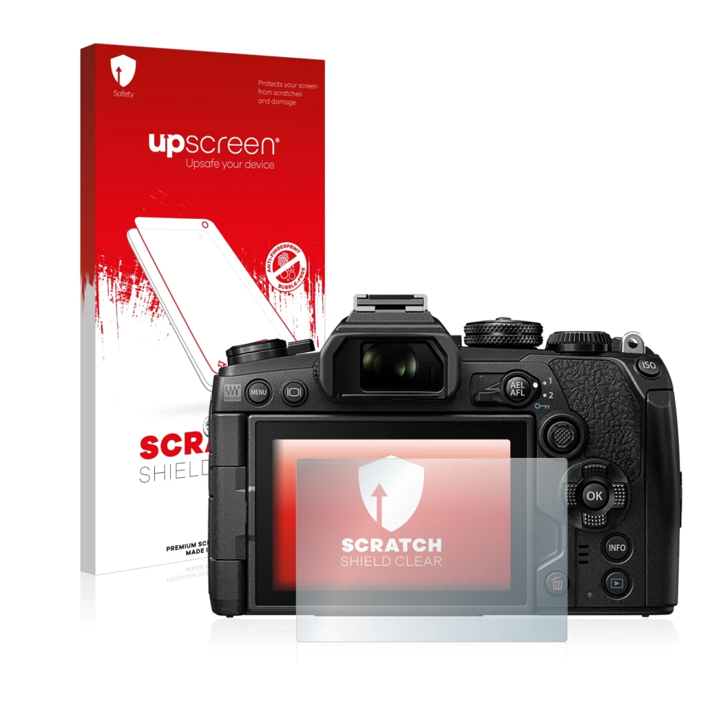 Front side of a product packaging with the brand logo upscreen. Next to it is the device Olympus OM-D E-M1 Mark III shown with