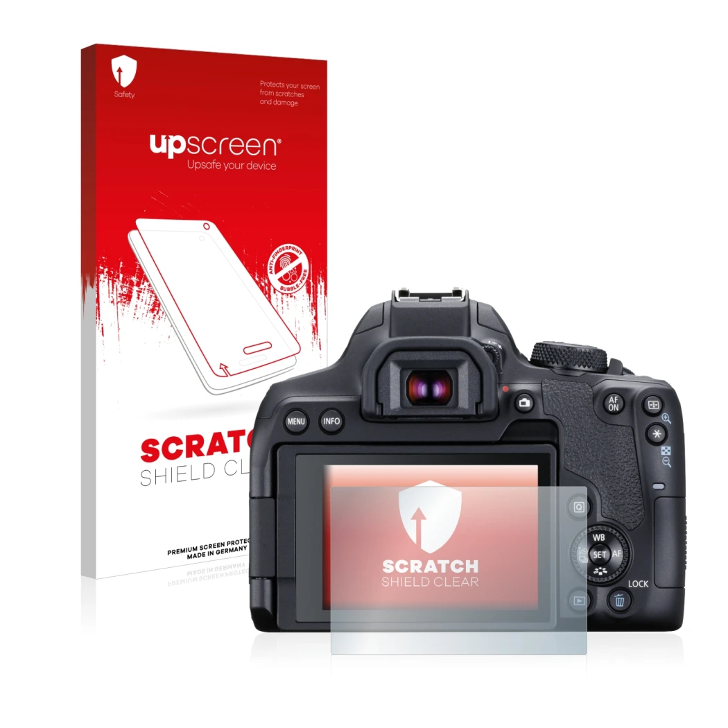 Front side of a product packaging with the brand logo upscreen. Next to it is the device Canon EOS 850D shown with the corresp