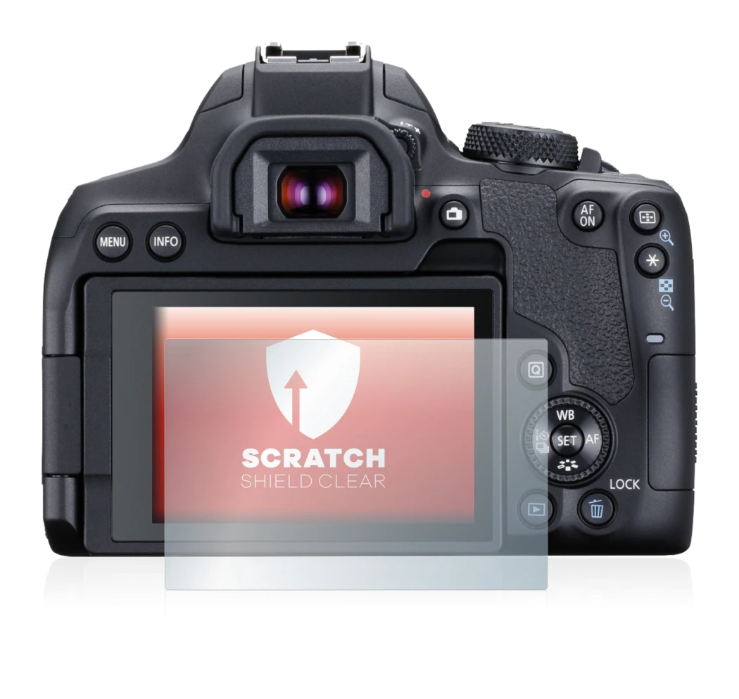 Image of the device Canon EOS 850D with a wide variety of screen protectors.