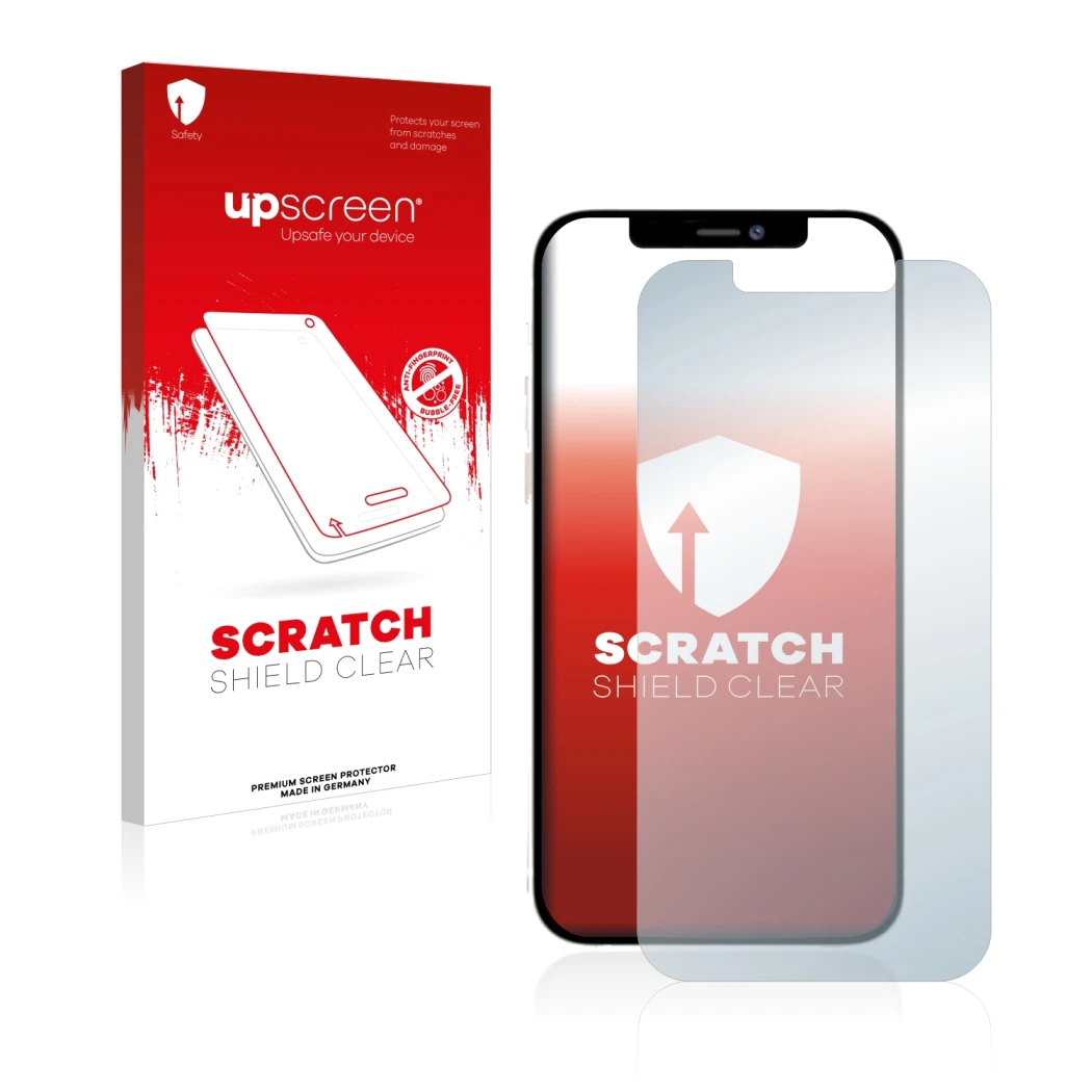 Front side of a product packaging with the brand logo upscreen. Next to it is the device Apple iPhone 12 Pro Max shown with th