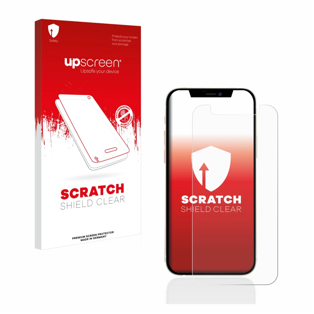 Front side of a product packaging with the brand logo upscreen. Next to it is the device Apple iPhone 12 mini shown with the c