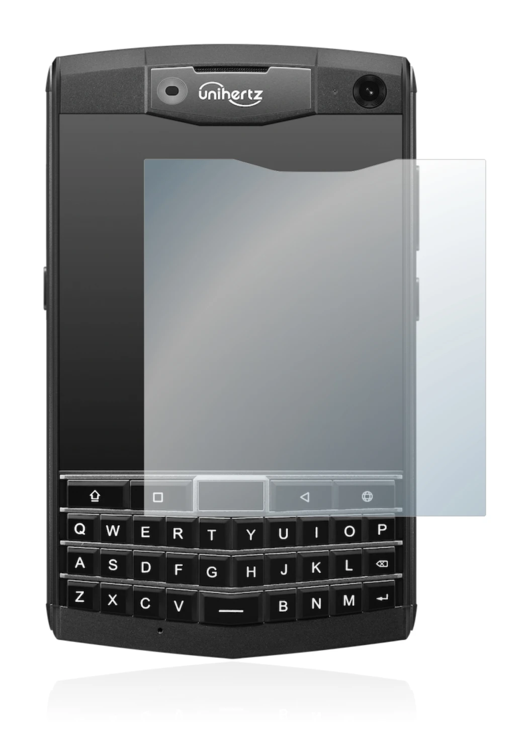 Image of the device Unihertz Titan with a wide variety of screen protectors.