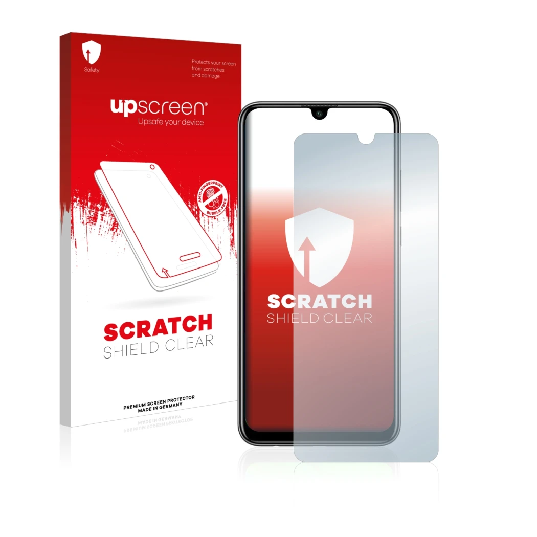 Front side of a product packaging with the brand logo upscreen. Next to it is the device Huawei P smart 2020 shown with the co