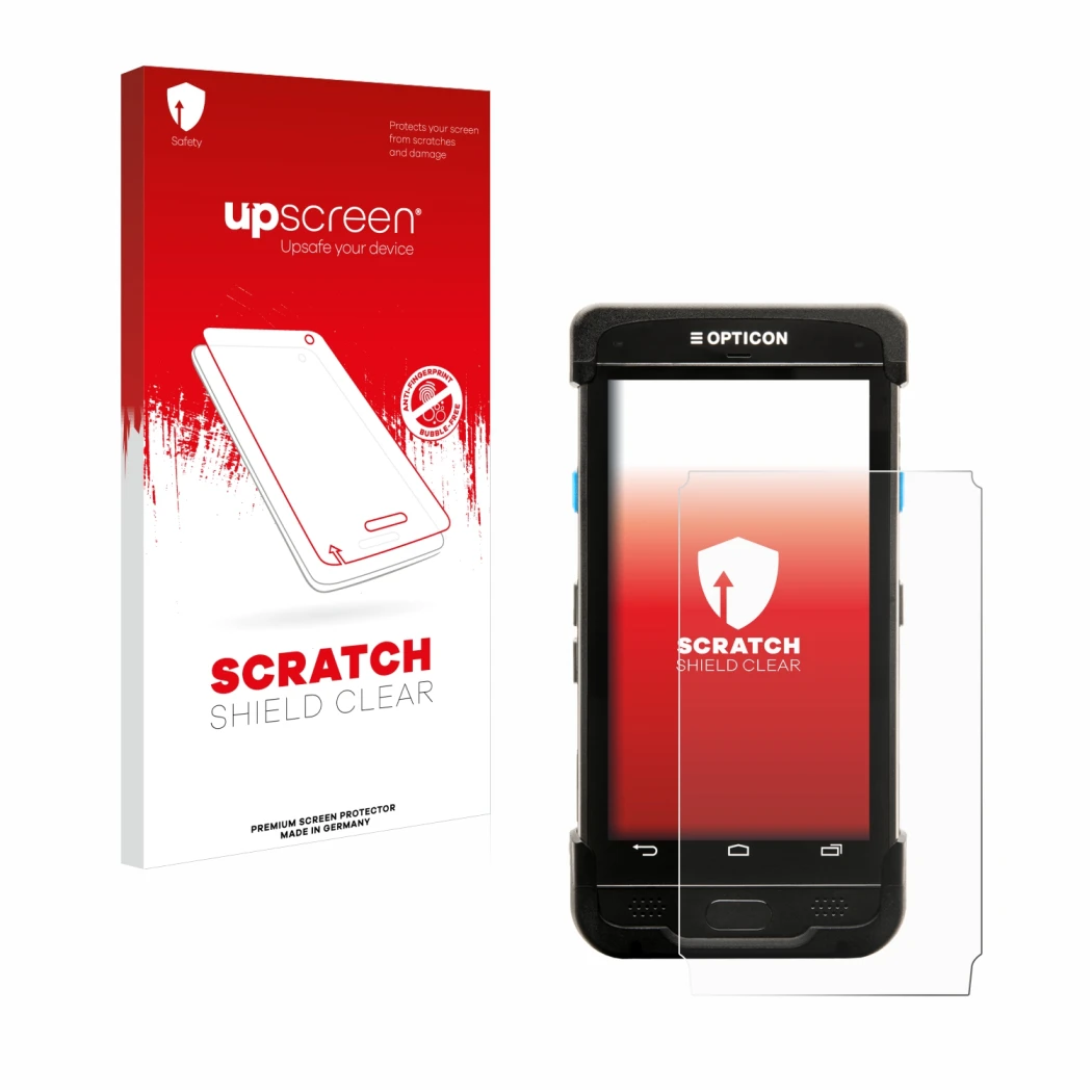 Front side of a product packaging with the brand logo upscreen. Next to it is the device Opticon H-31 shown with the correspon