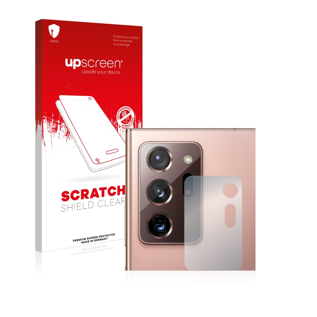Front side of a product packaging with the brand logo upscreen. Next to it is the device Samsung Galaxy Note 20 Ultra (ONLY Ca