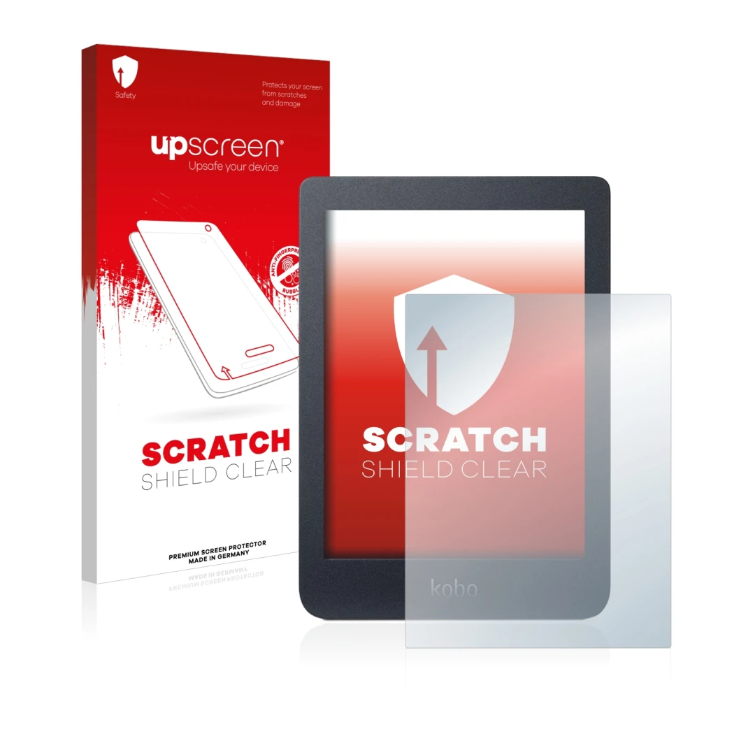Front side of a product packaging with the brand logo upscreen. Next to it is the device Kobo Nia shown with the corresponding