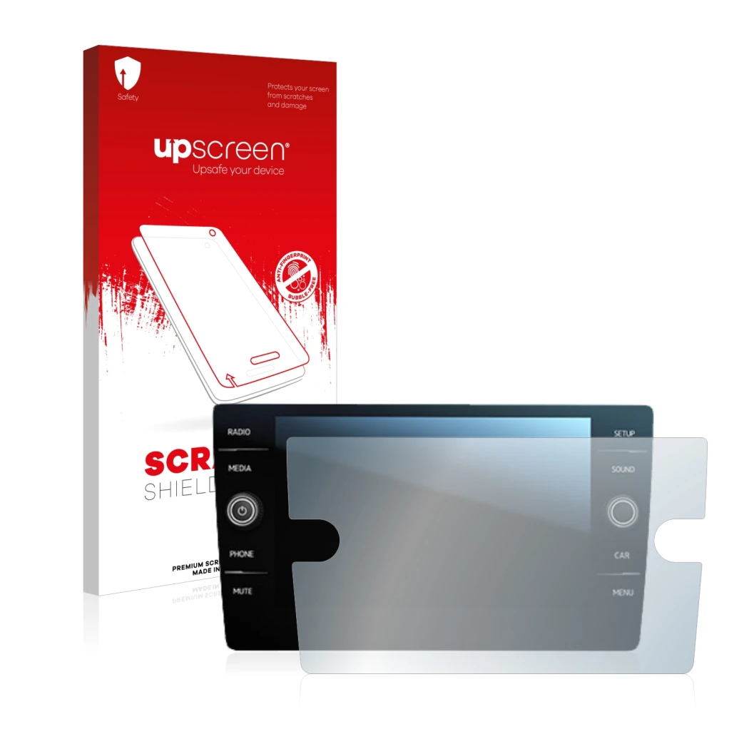 Front side of a product packaging with the brand logo upscreen. Next to it is the device Volkswagen Tiguan Discover Media 8