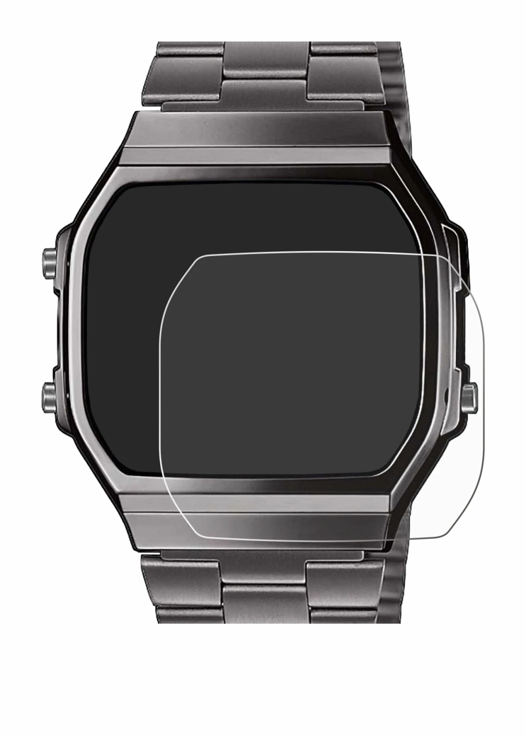 Image of the device Casio A168WEGG-1BEF with a wide variety of screen protectors.