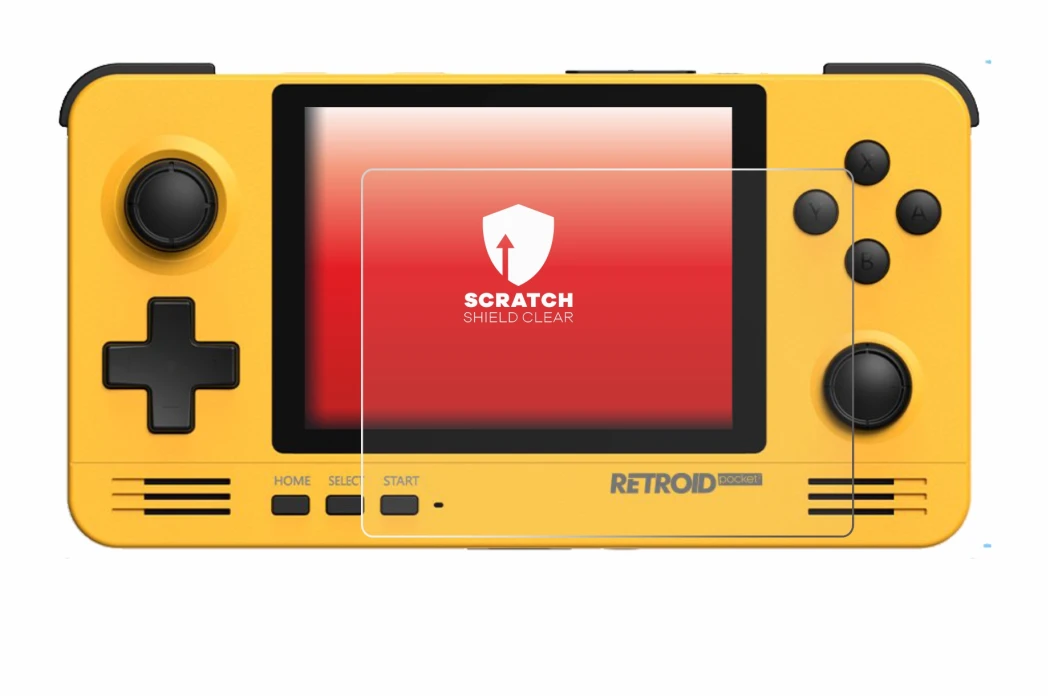 Image of the device Retroid Pocket 2 with a wide variety of screen protectors.