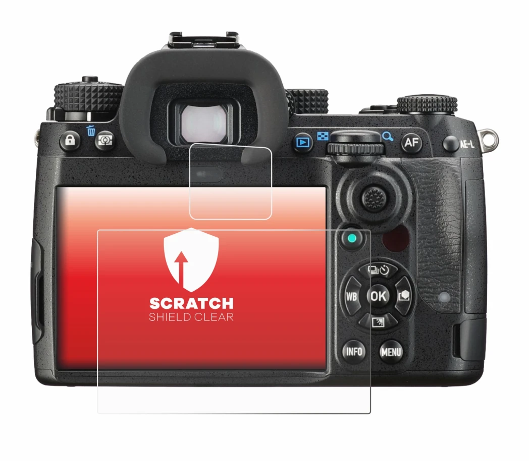 Image of the device Pentax K-3 Mark III with a wide variety of screen protectors.