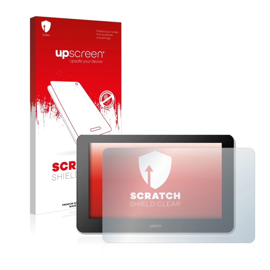 Front side of a product packaging with the brand logo upscreen. Next to it is the device Wacom One Creative Pen Display shown