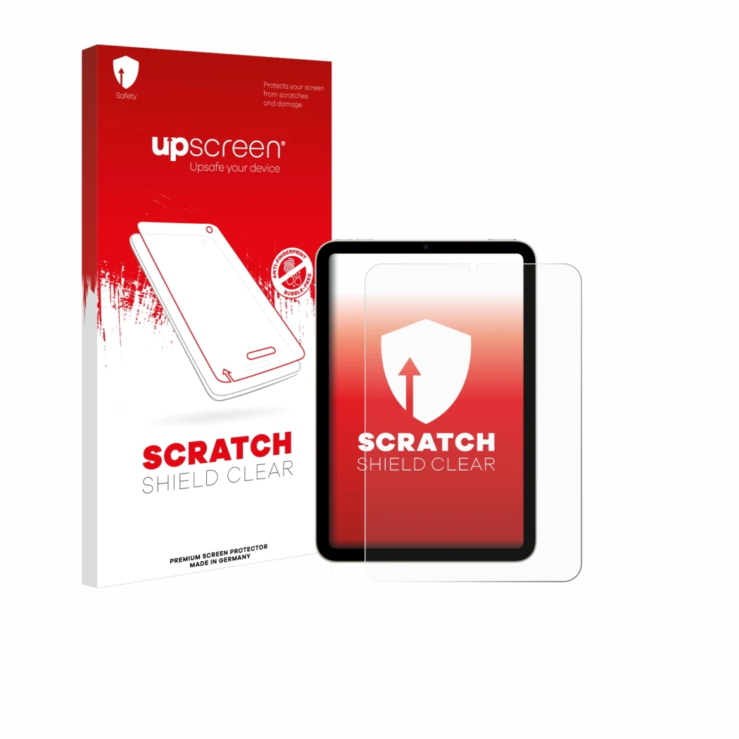 Front side of a product packaging with the brand logo upscreen. Next to it is the device Apple iPad Mini 6 WiFi 2021 shown wit