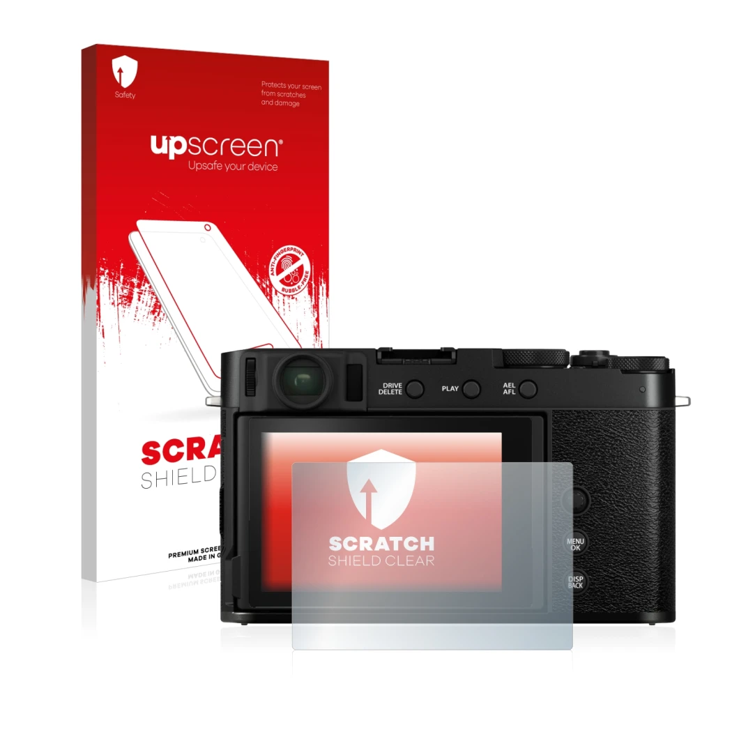 Front side of a product packaging with the brand logo upscreen. Next to it is the device Fujifilm X-E4 shown with the correspo