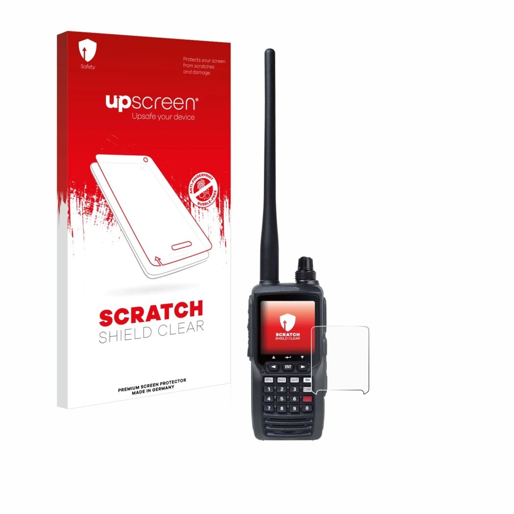 Front side of a product packaging with the brand logo upscreen. Next to it is the device Yaesu FTA-550 shown with the correspo