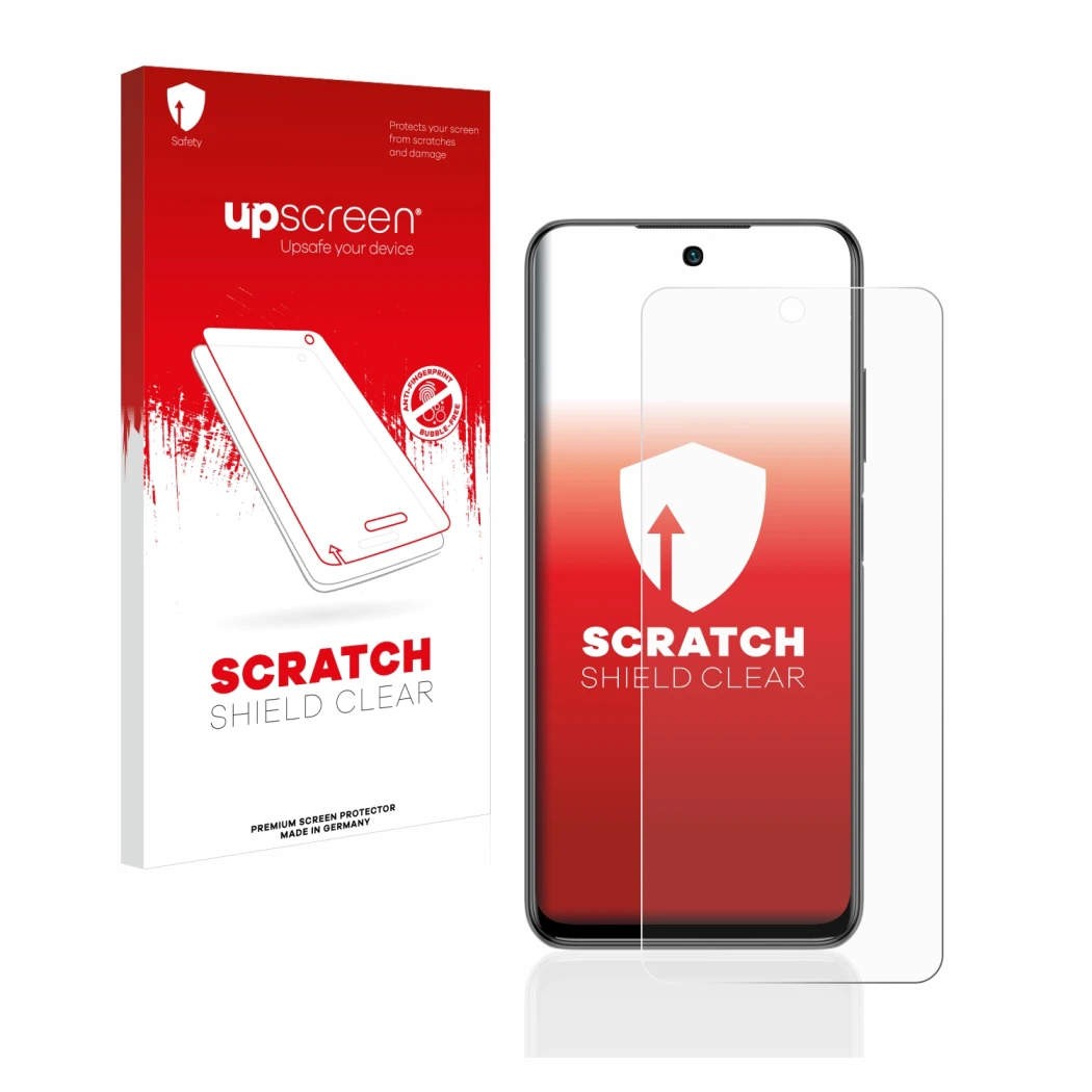 Front side of a product packaging with the brand logo upscreen. Next to it is the device Xiaomi Redmi Note 10 5G shown with th