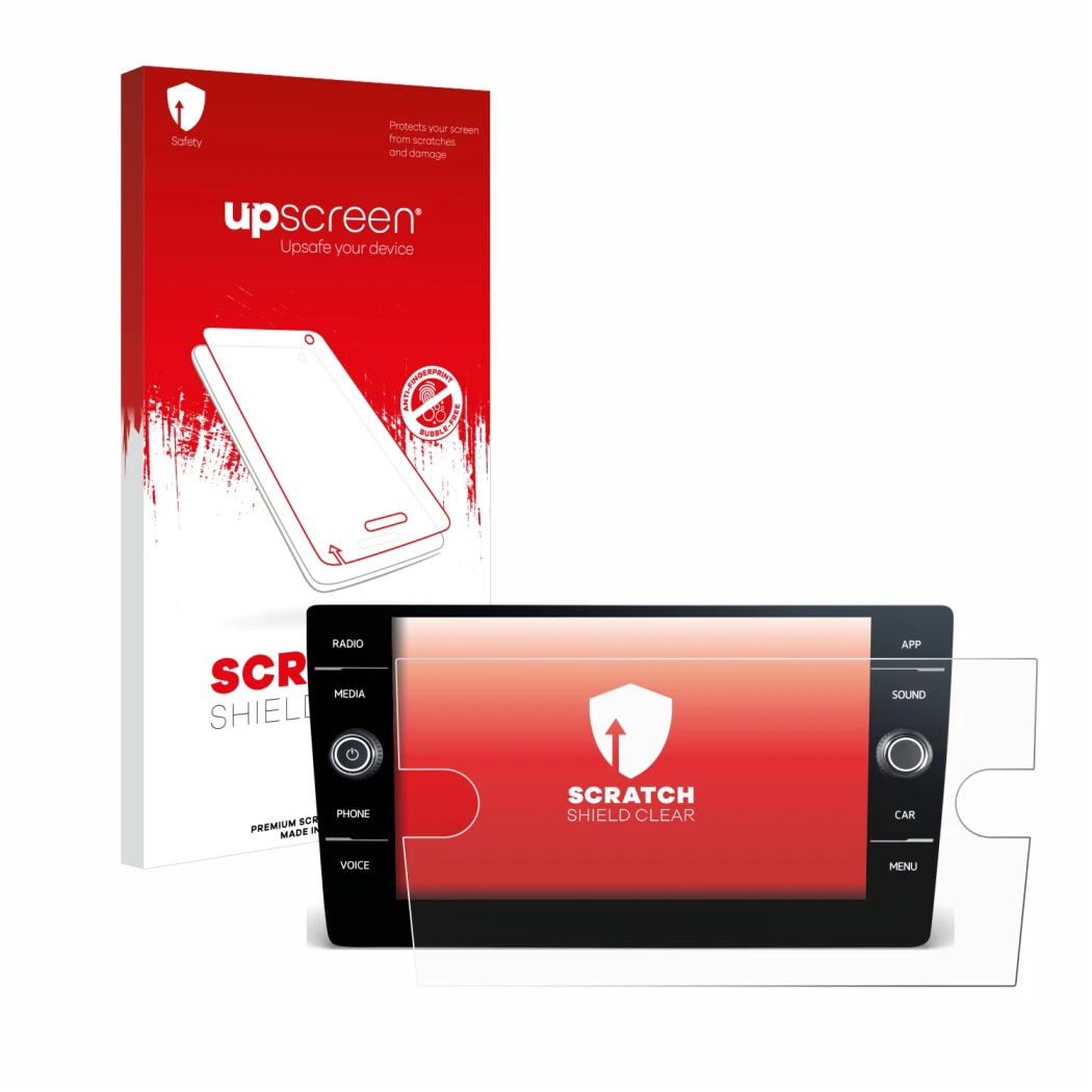 Front side of a product packaging with the brand logo upscreen. Next to it is the device Volkswagen T6 2021 Discover Media 8