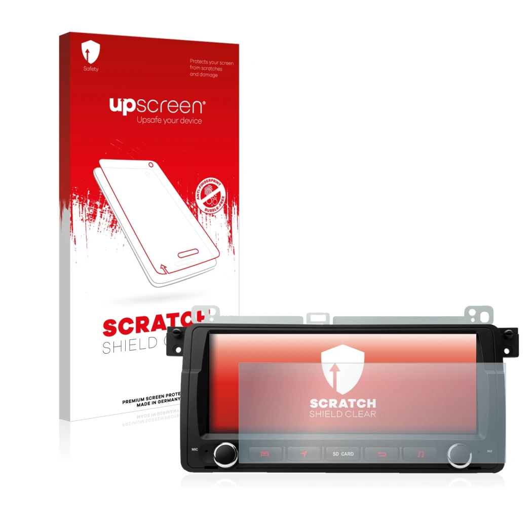 Front side of a product packaging with the brand logo upscreen. Next to it is the device Xtrons PQ8046BL shown with the corres