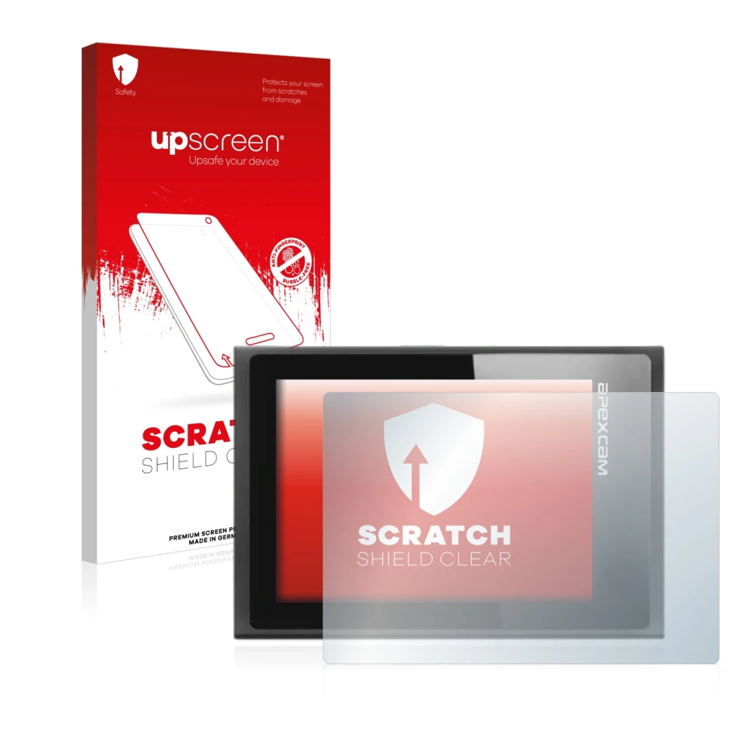 Front side of a product packaging with the brand logo upscreen. Next to it is the device Apexcam M80 Air shown with the corres