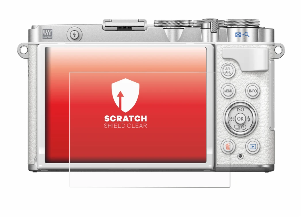 Image of the device Olympus PEN E-P7 with a wide variety of screen protectors.