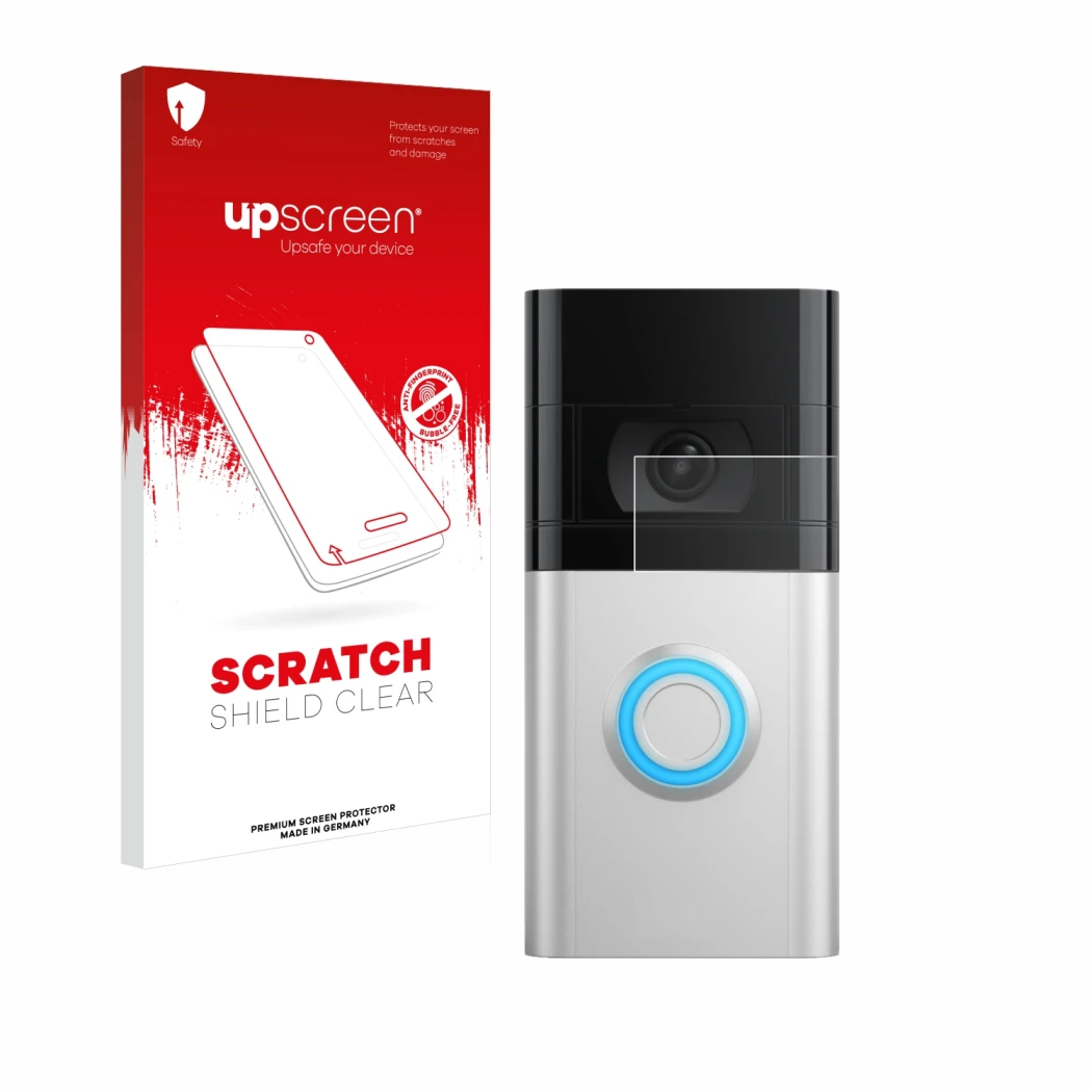 Front side of a product packaging with the brand logo upscreen. Next to it is the device Ring Video Doorbell 4 shown with the