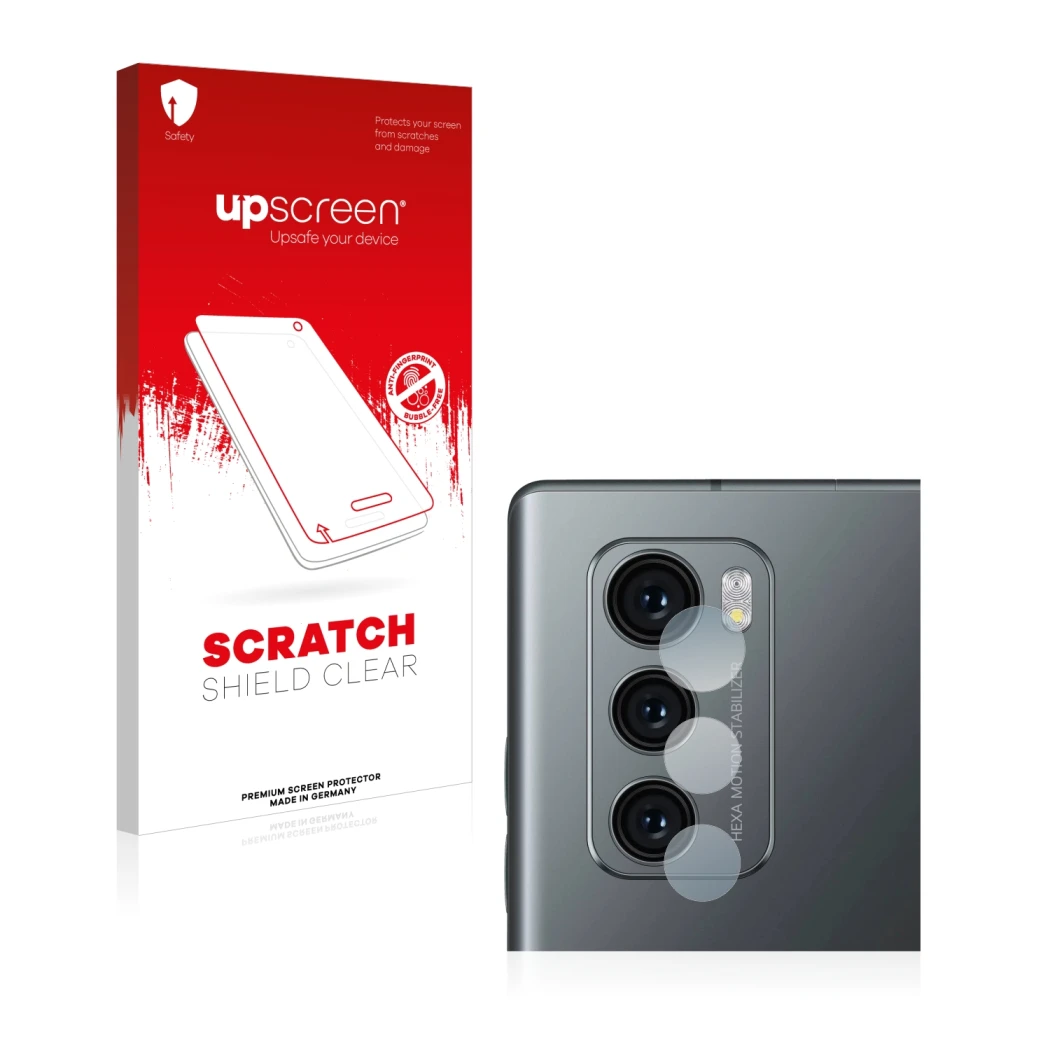 Front side of a product packaging with the brand logo upscreen. Next to it is the device LG Wing (ONLY Camera Lens) shown with
