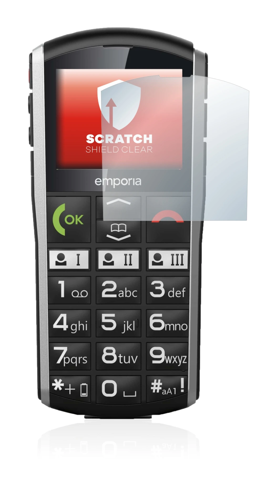 Image of the device Emporia Simplicity with a wide variety of screen protectors.