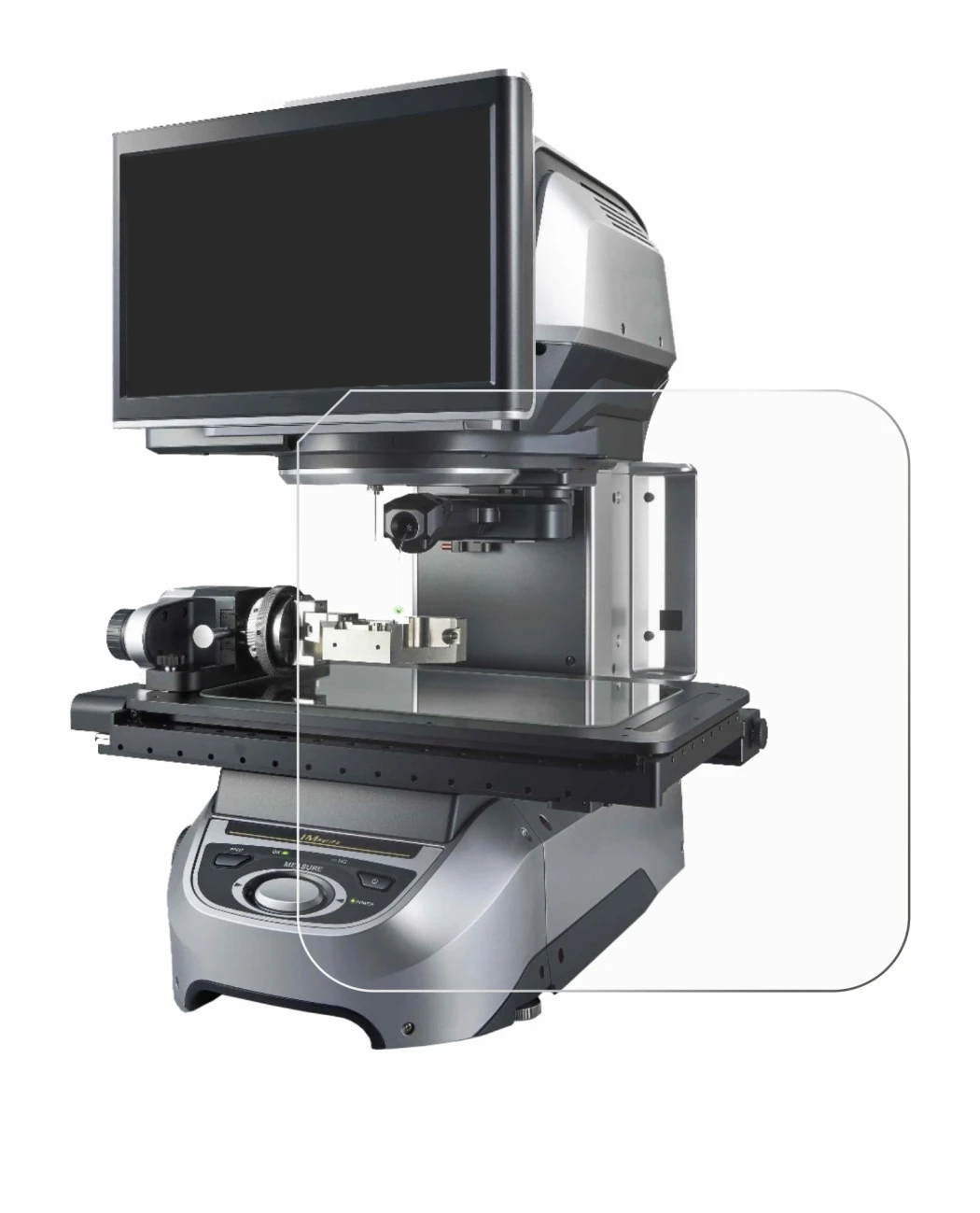 Image of the device Keyence IM-8020 Glass plate with a wide variety of screen protectors.