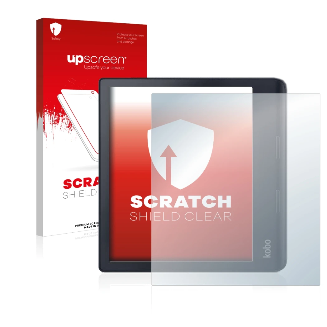 Front side of a product packaging with the brand logo upscreen. Next to it is the device Kobo Sage shown with the correspondin