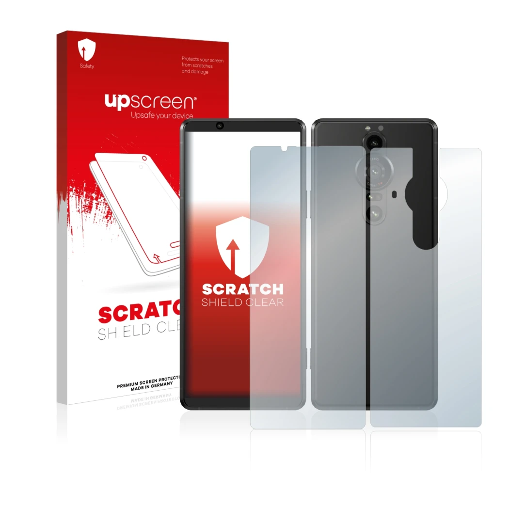 Front side of a product packaging with the brand logo upscreen. Next to it is the device Sony Xperia Pro-I (Front+Back) shown 
