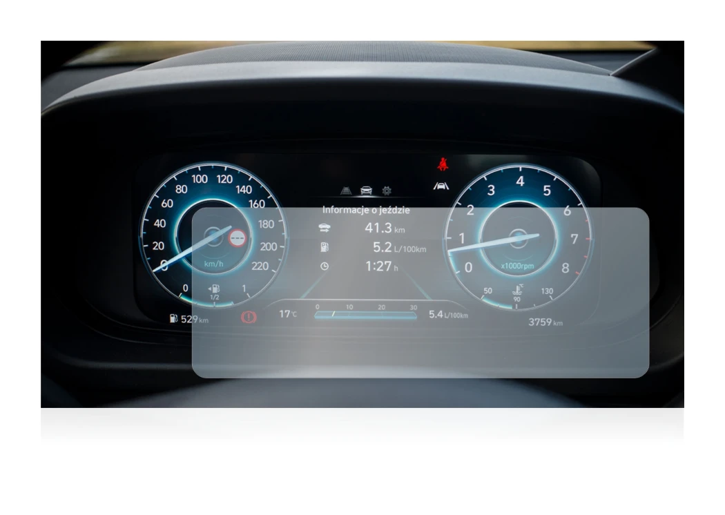 Image of the device Hyundai i20 BC3 2021 Cockpit with a wide variety of screen protectors.