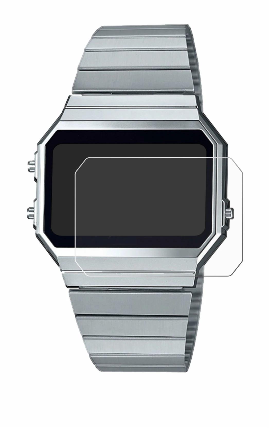 Image of the device Casio A700WE with a wide variety of screen protectors.