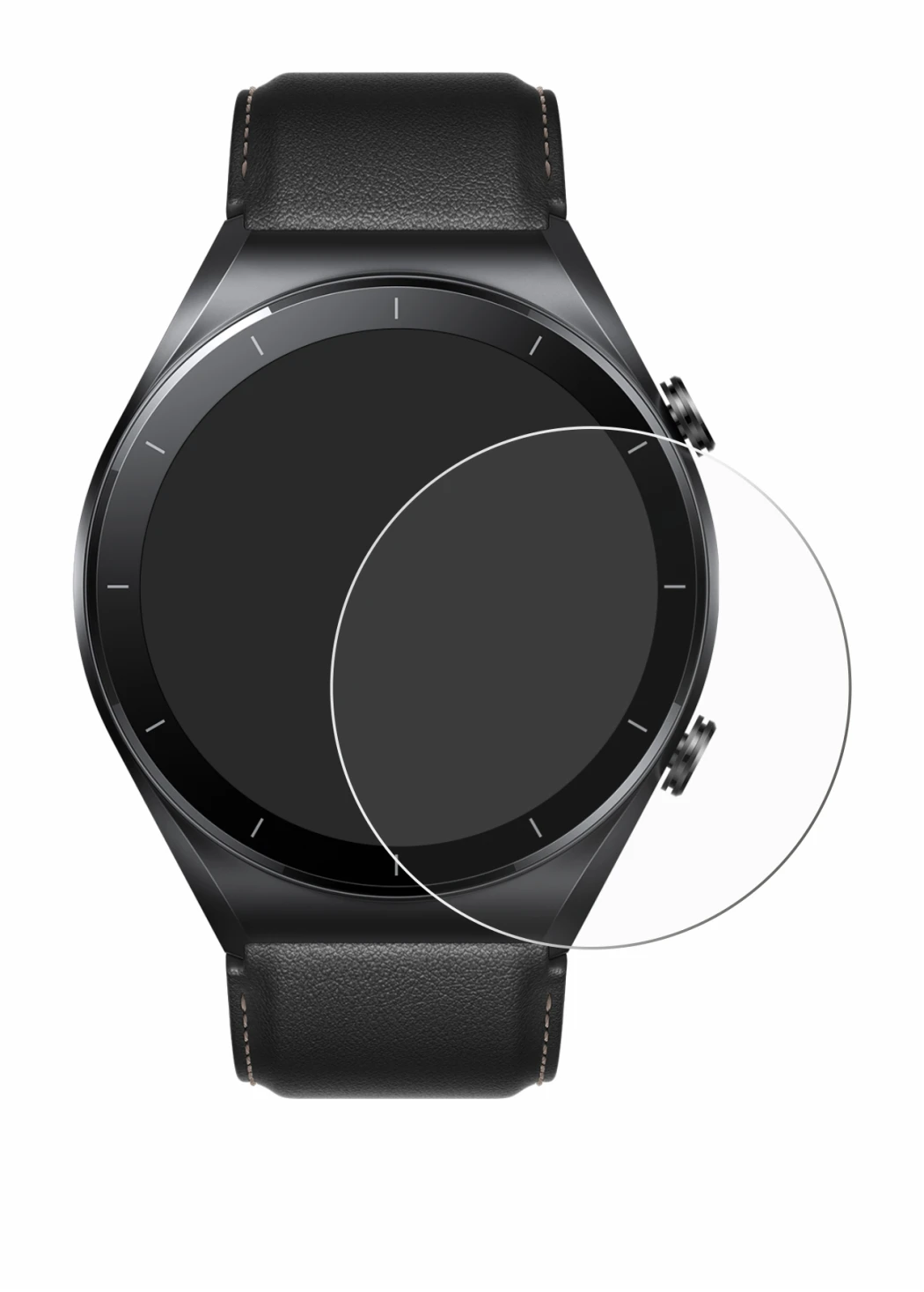 Image of the device Xiaomi Watch S1 with a wide variety of screen protectors.