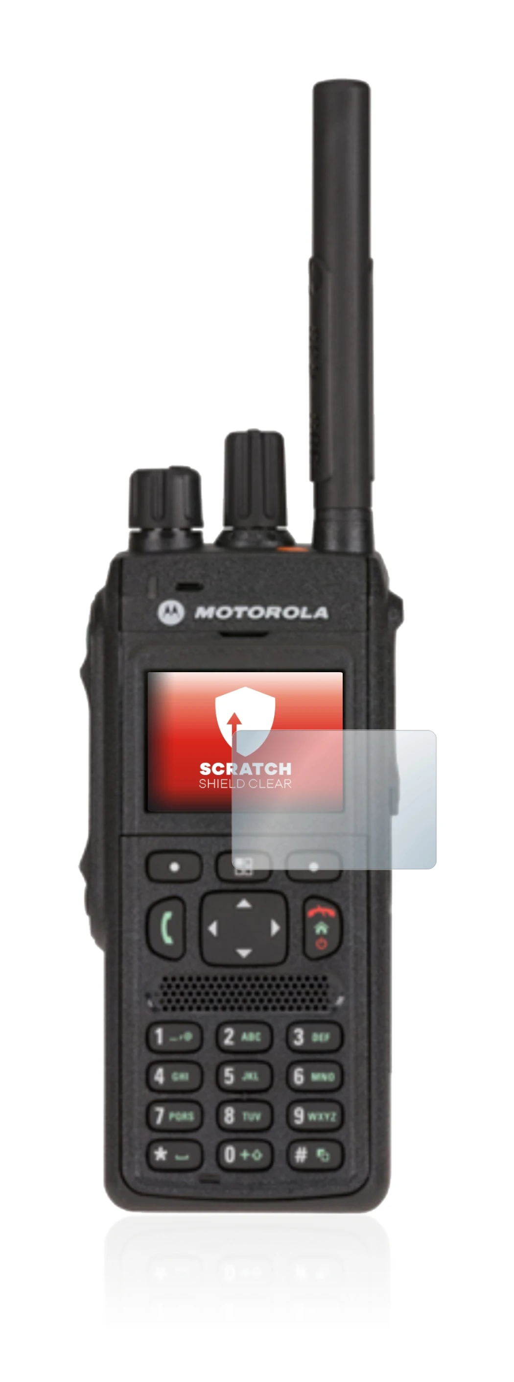 Image of the device Motorola MTP3550 with a wide variety of screen protectors.