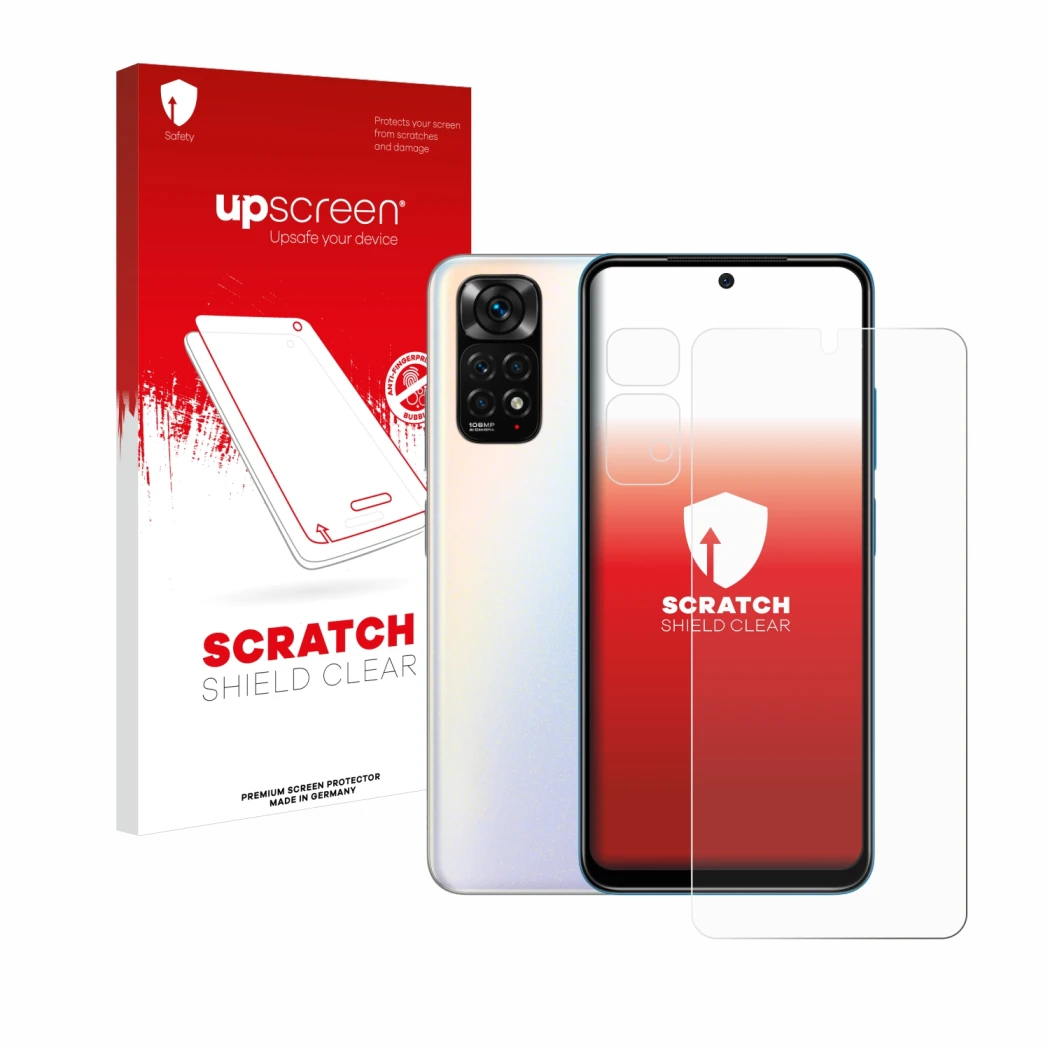 Front side of a product packaging with the brand logo upscreen. Next to it is the device Xiaomi Redmi Note 11S (Front+Camera) 