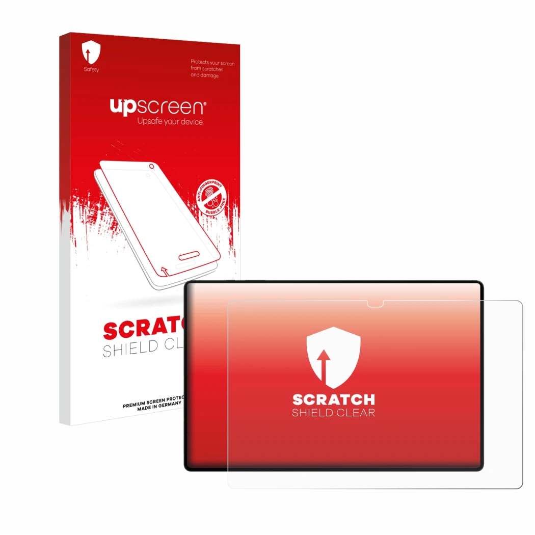 Front side of a product packaging with the brand logo upscreen. Next to it is the device Samsung Galaxy Tab S8 Ultra 5G shown 