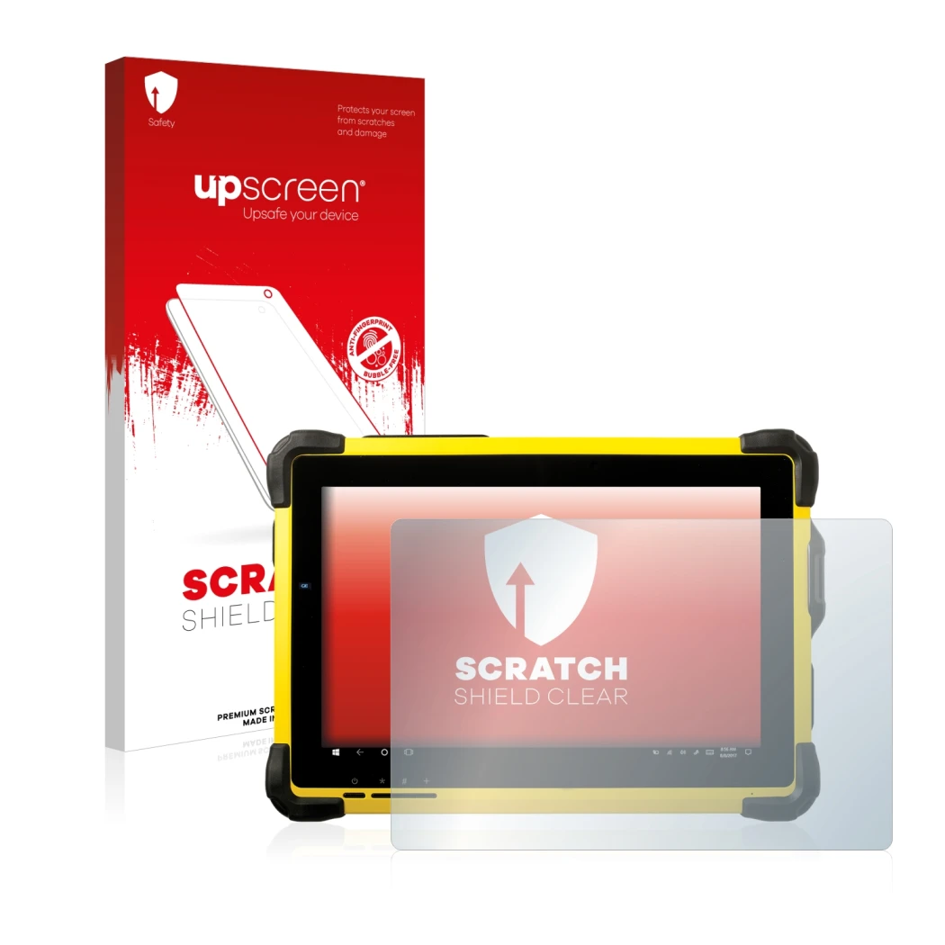 Front side of a product packaging with the brand logo upscreen. Next to it is the device Trimble T10 shown with the correspond
