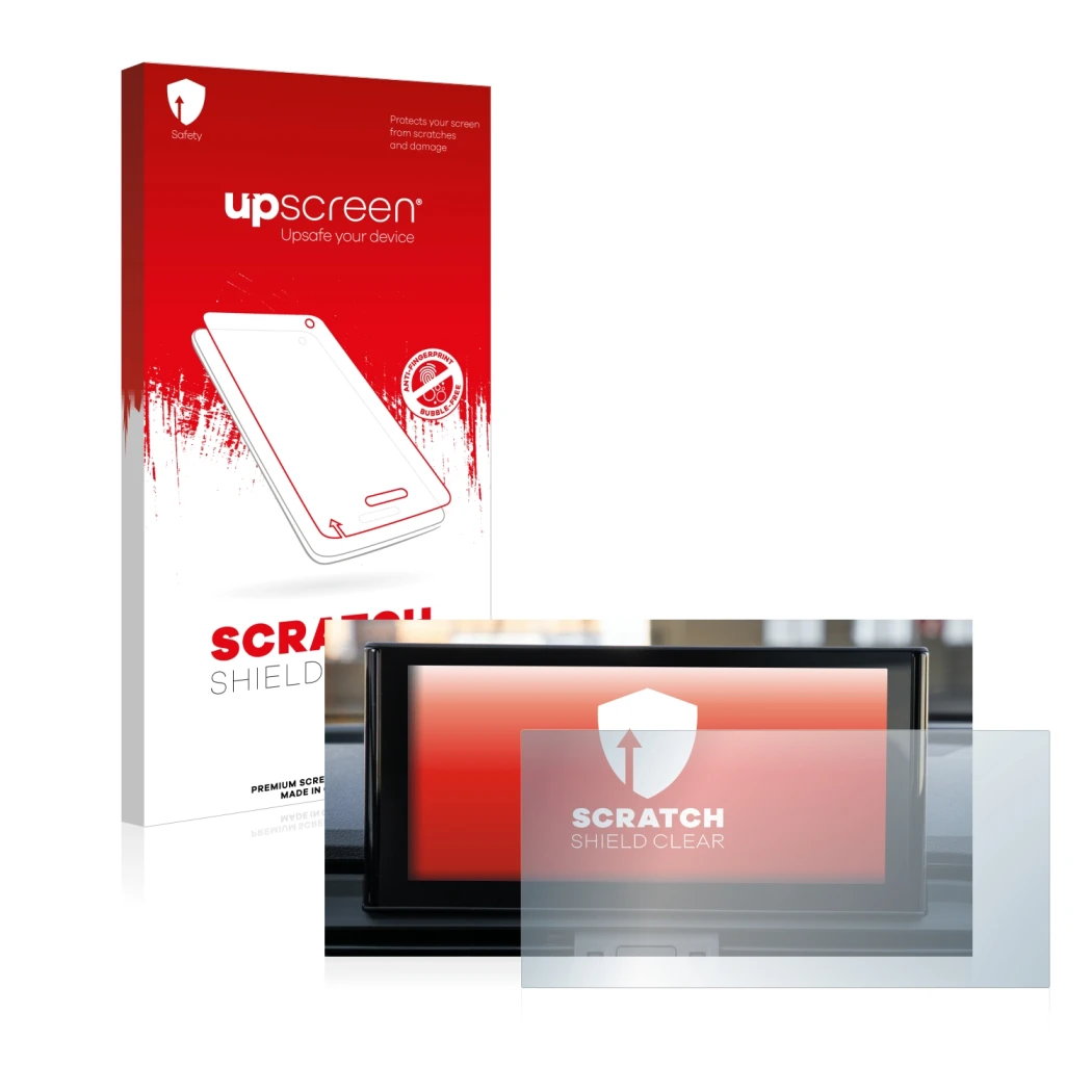 Front side of a product packaging with the brand logo upscreen. Next to it is the device Audi Q5 2021 MMI Navigation Plus 10.1