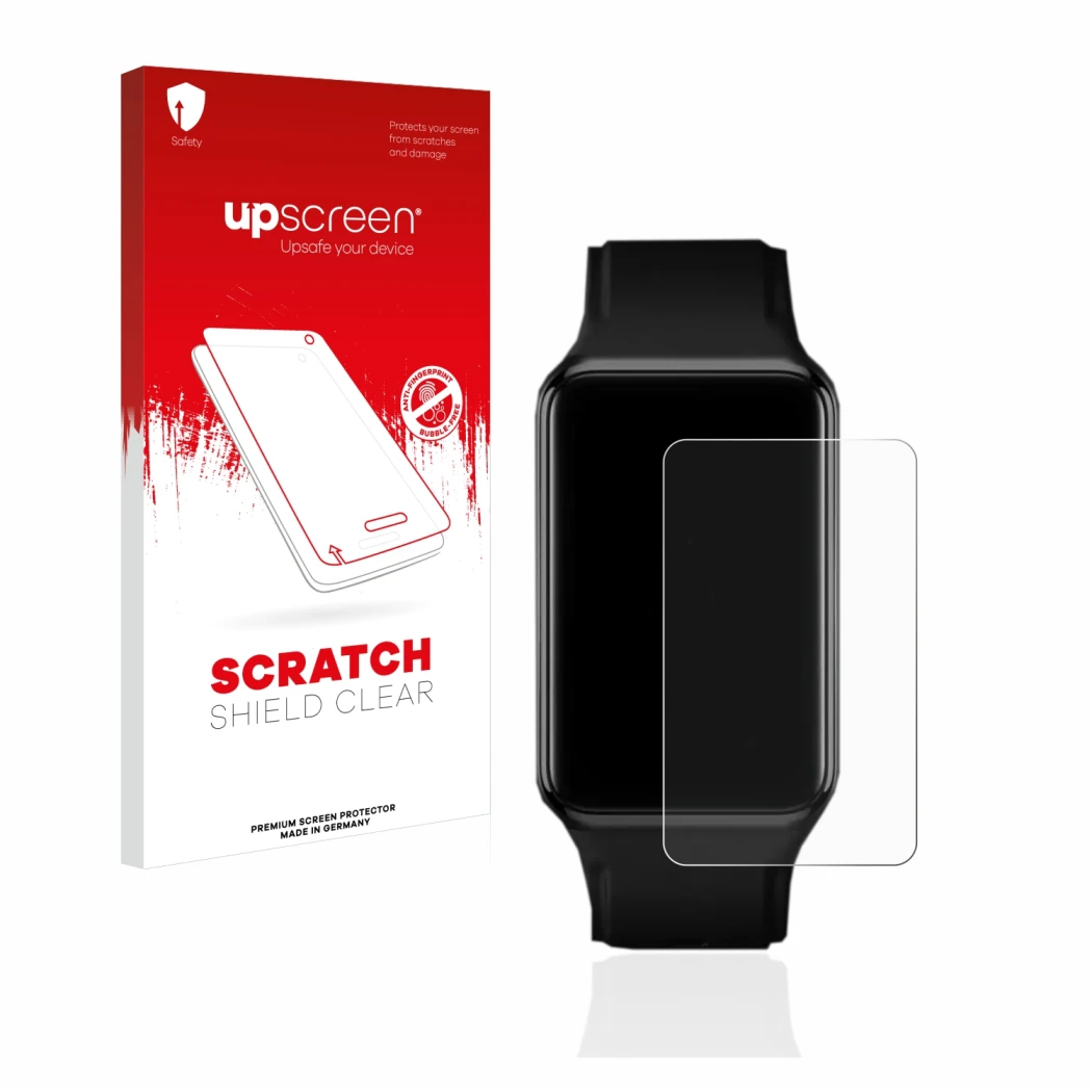 Front side of a product packaging with the brand logo upscreen. Next to it is the device Oppo Watch Free shown with the corres