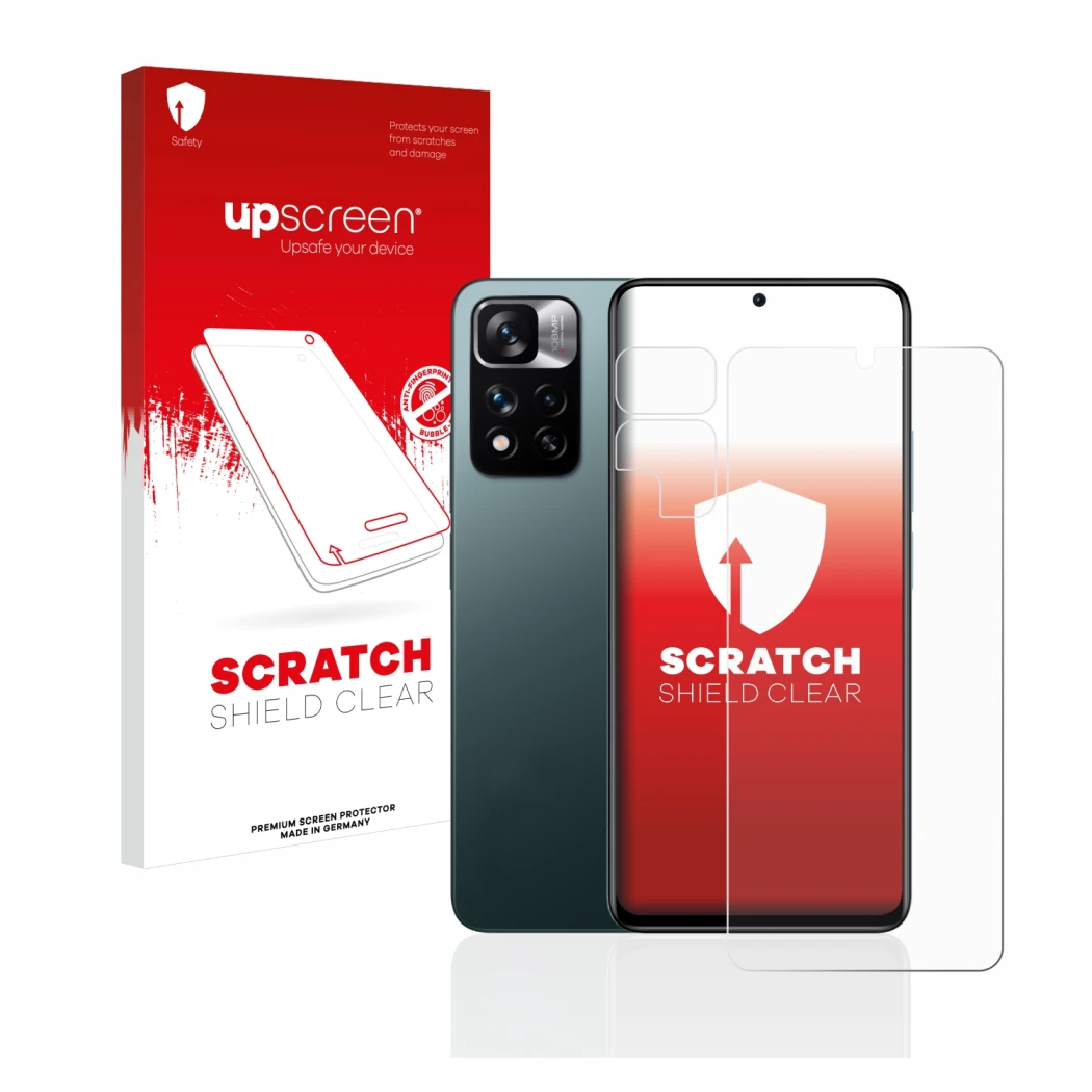 Front side of a product packaging with the brand logo upscreen. Next to it is the device Xiaomi Redmi Note 11 Pro+ 5G (Front+C
