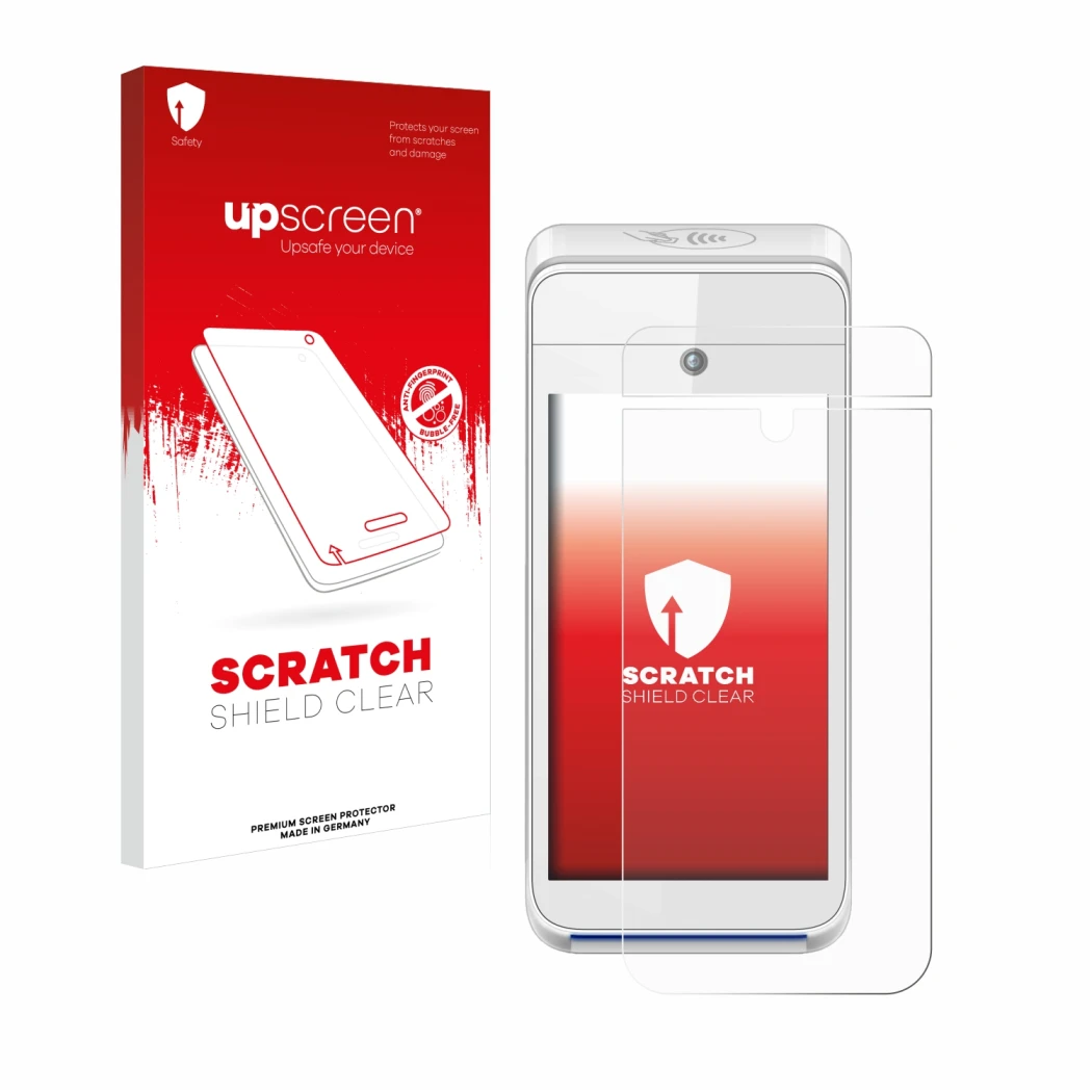 Front side of a product packaging with the brand logo upscreen. Next to it is the device Pax A920 shown with the corresponding