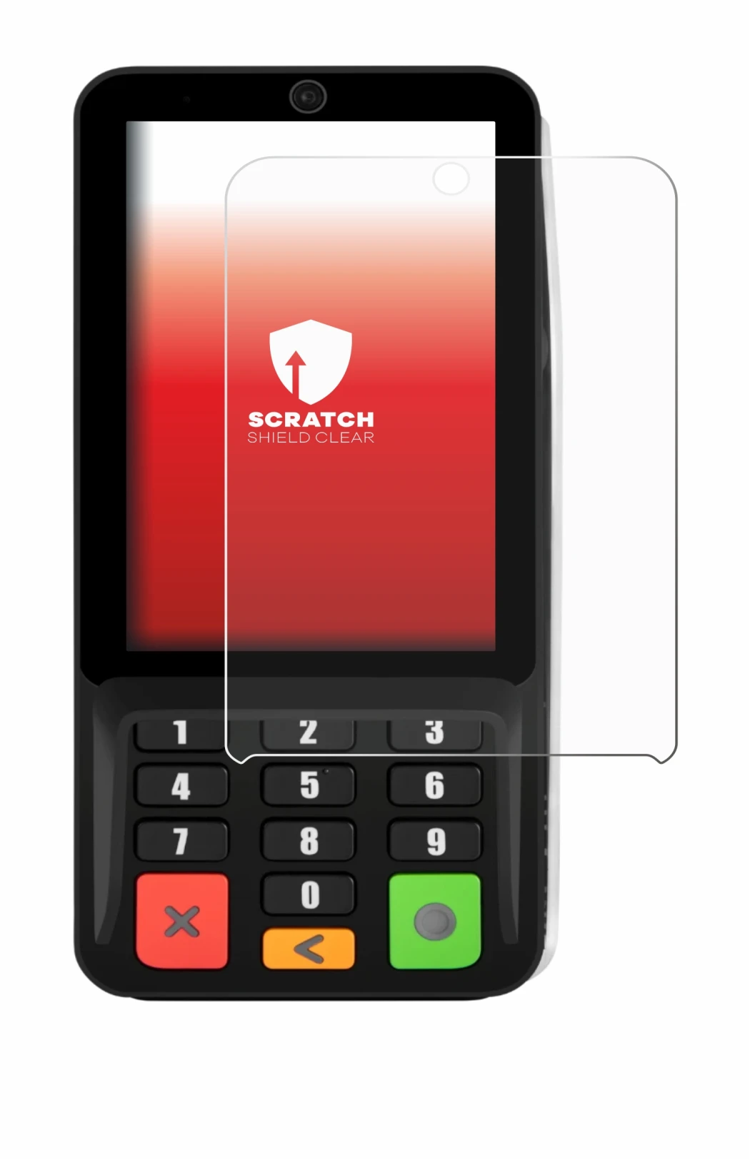 Image of the device Pax A35 with a wide variety of screen protectors.