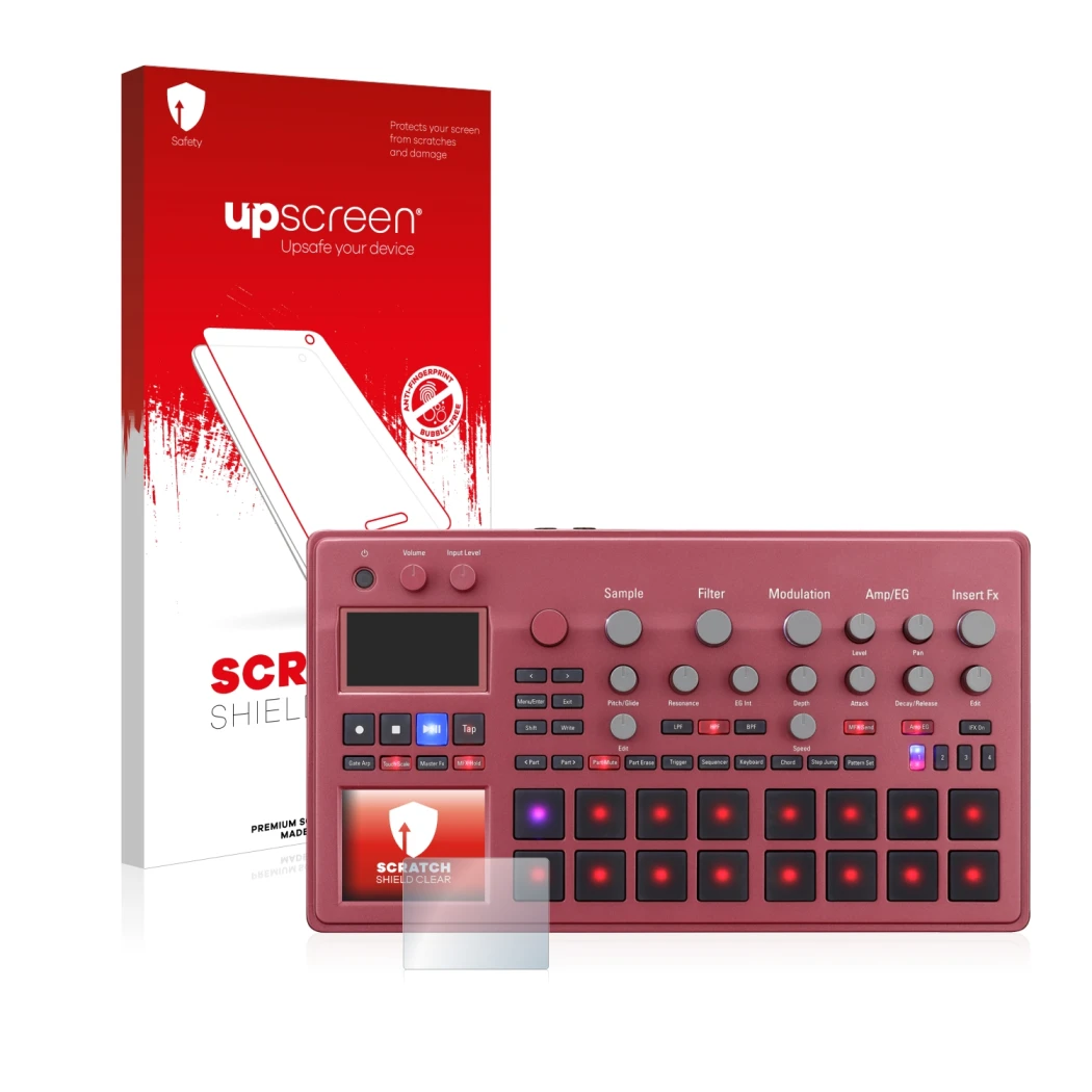 Front side of a product packaging with the brand logo upscreen. Next to it is the device KORG electribe Sampler shown with the