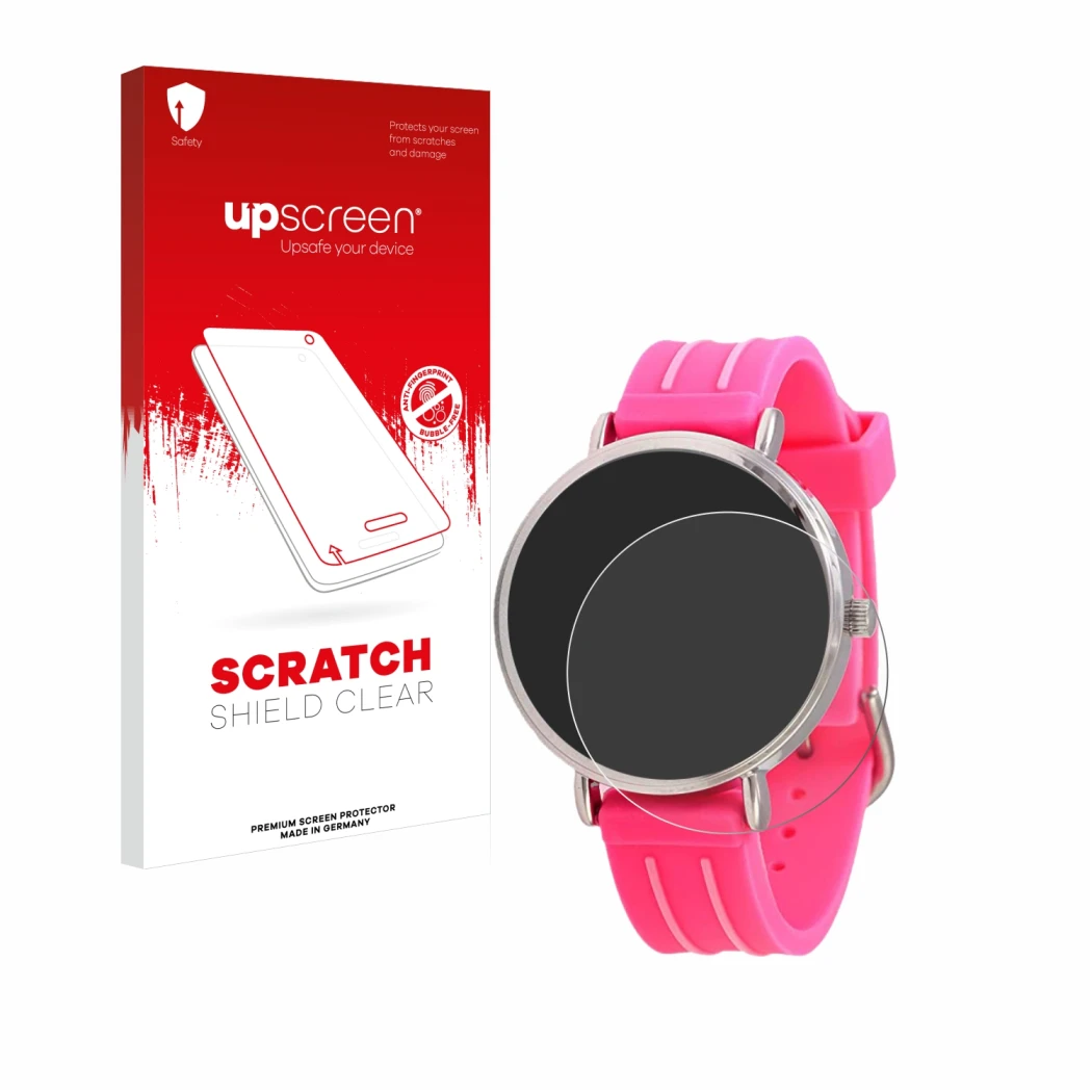 Front side of a product packaging with the brand logo upscreen. Next to it is the device Kiddus Children's Learning Watch show