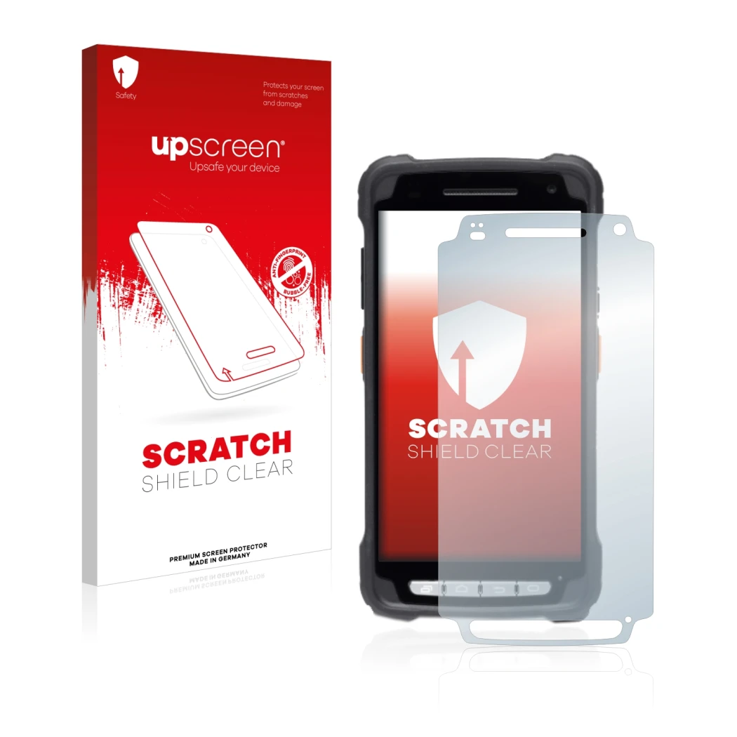 Front side of a product packaging with the brand logo upscreen. Next to it is the device Janam XT3 shown with the correspondin