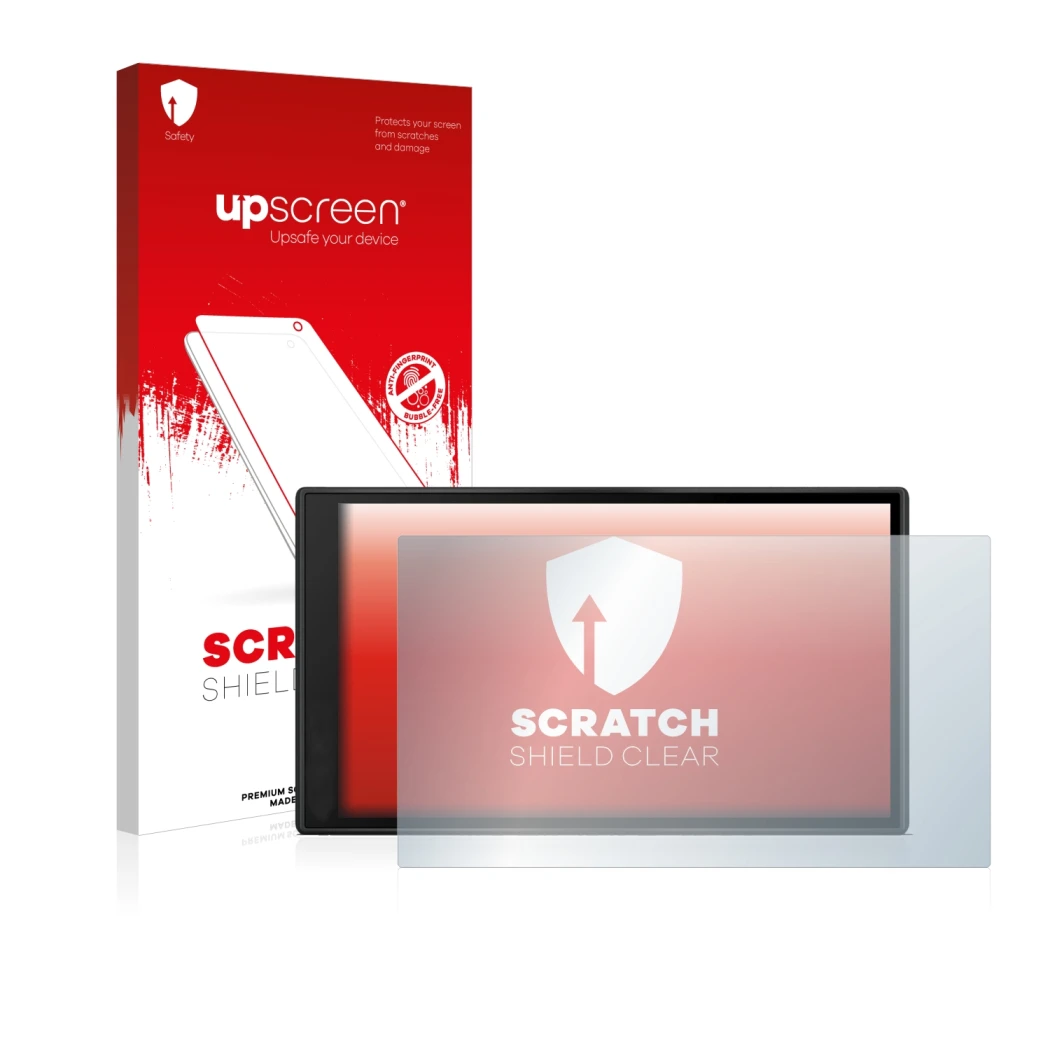 Front side of a product packaging with the brand logo upscreen. Next to it is the device Garmin DriveSmart 66 shown with the c