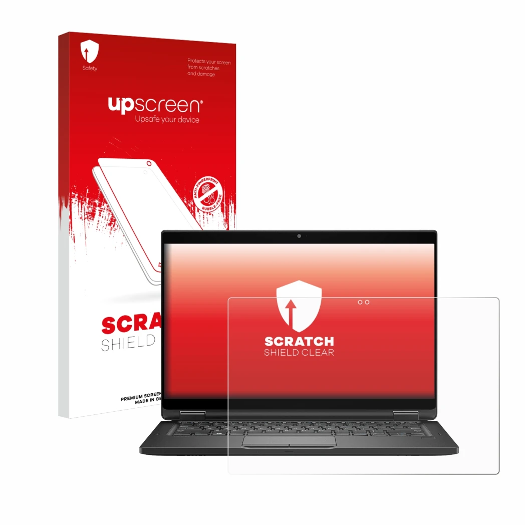 Front side of a product packaging with the brand logo upscreen. Next to it is the device Dell Latitude 7390 2-in-1 Business sh