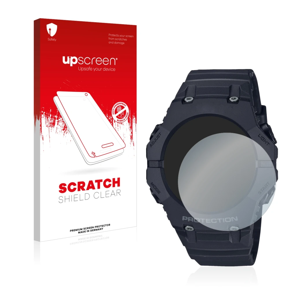 Front side of a product packaging with the brand logo upscreen. Next to it is the device Casio G-Shock GA-B001 shown with the 
